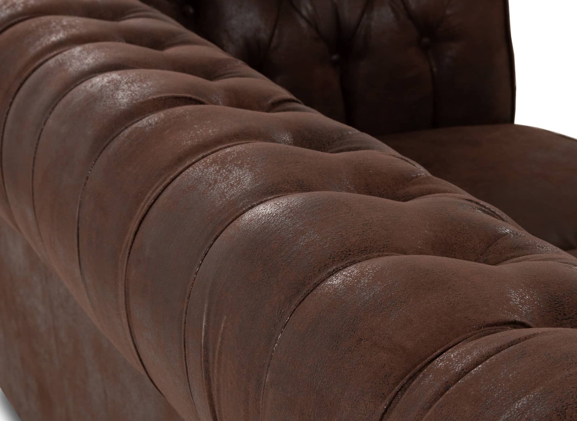 Fauteuil chesterfield en tissu microfibre vintage marron - WILSTON