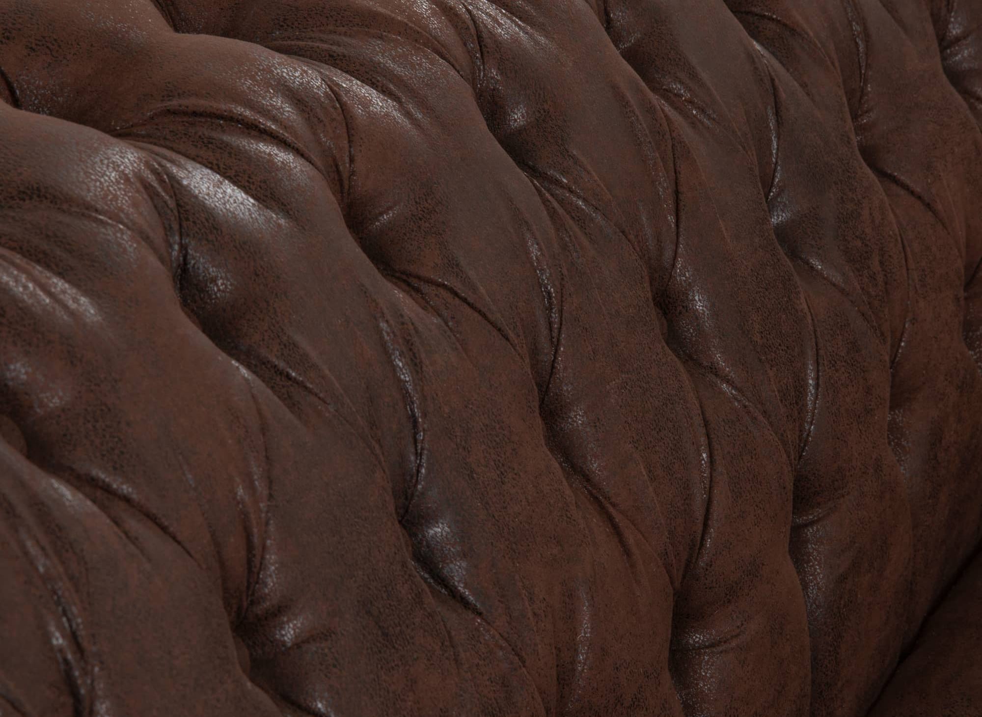 Fauteuil chesterfield en tissu microfibre vintage marron - WILSTON