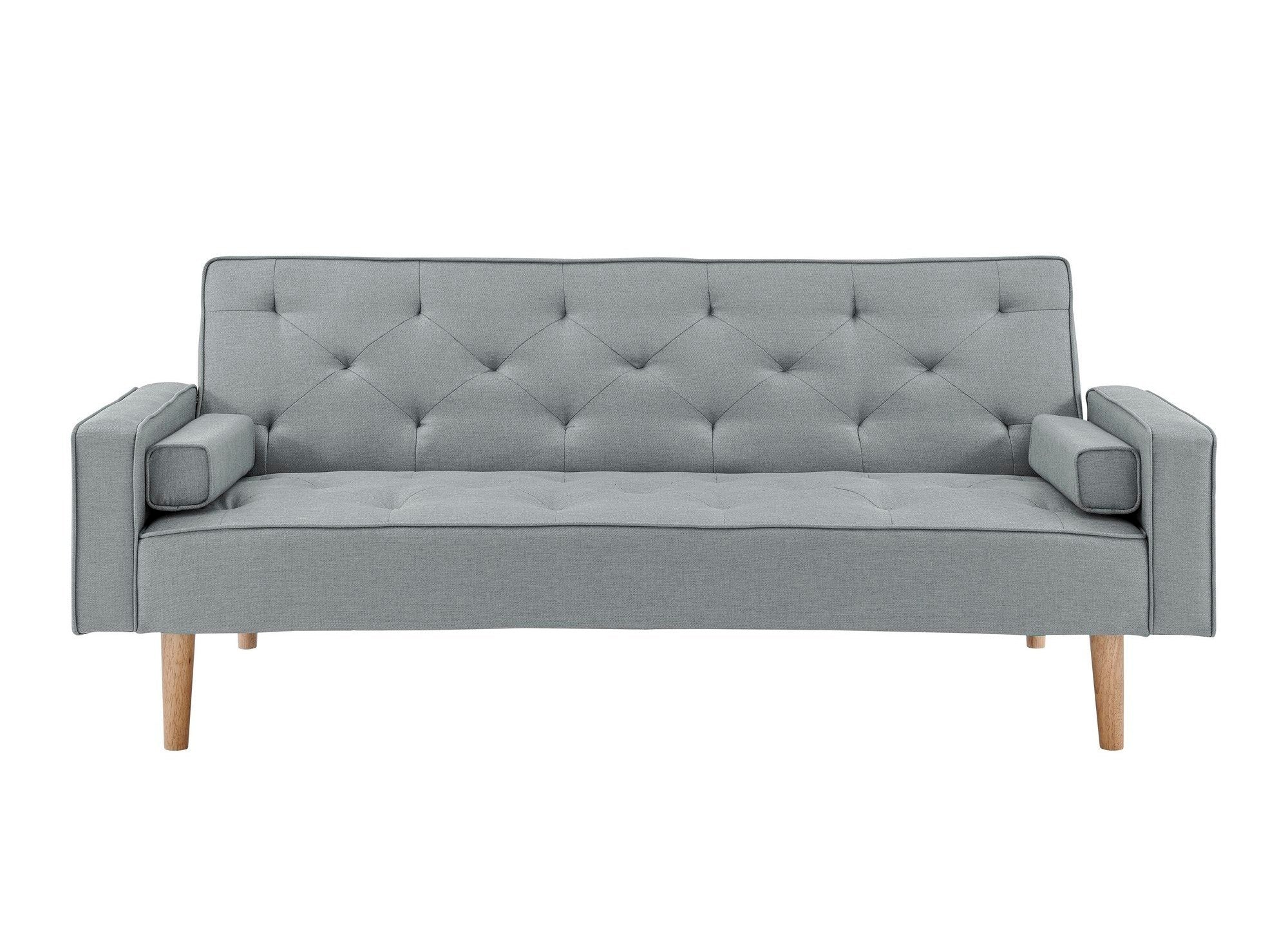 Canapé clic clac en tissu gris clair avec pieds en bois JAKARTA