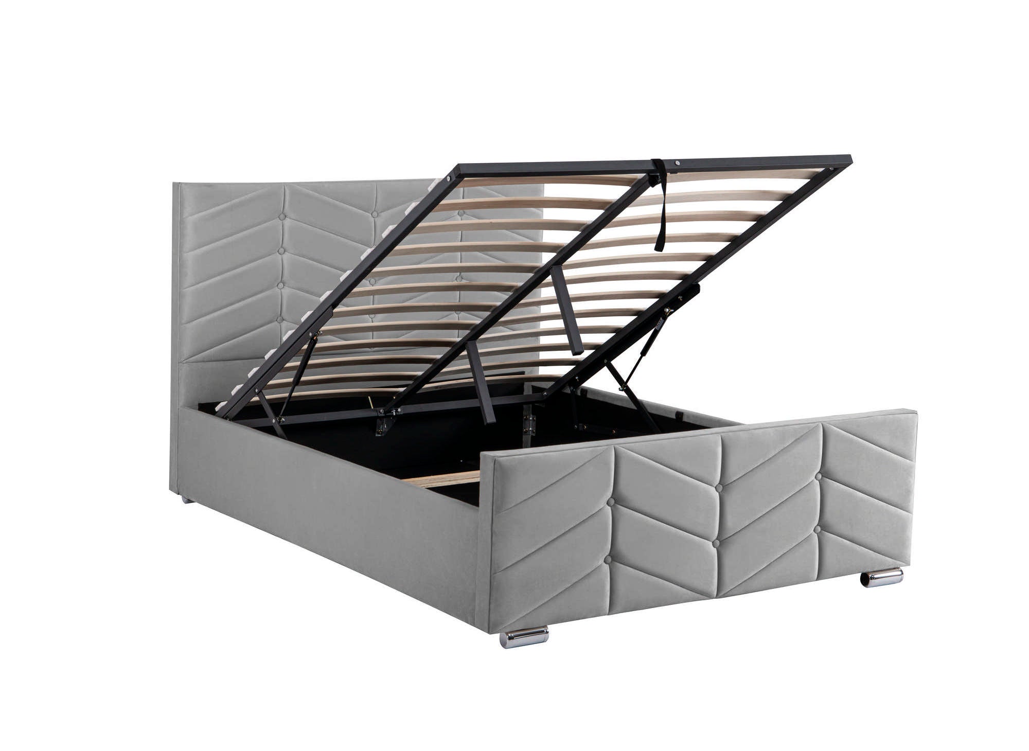 Lit avec sommier relevable et coffre en velours gris 180x200 cm PALMA