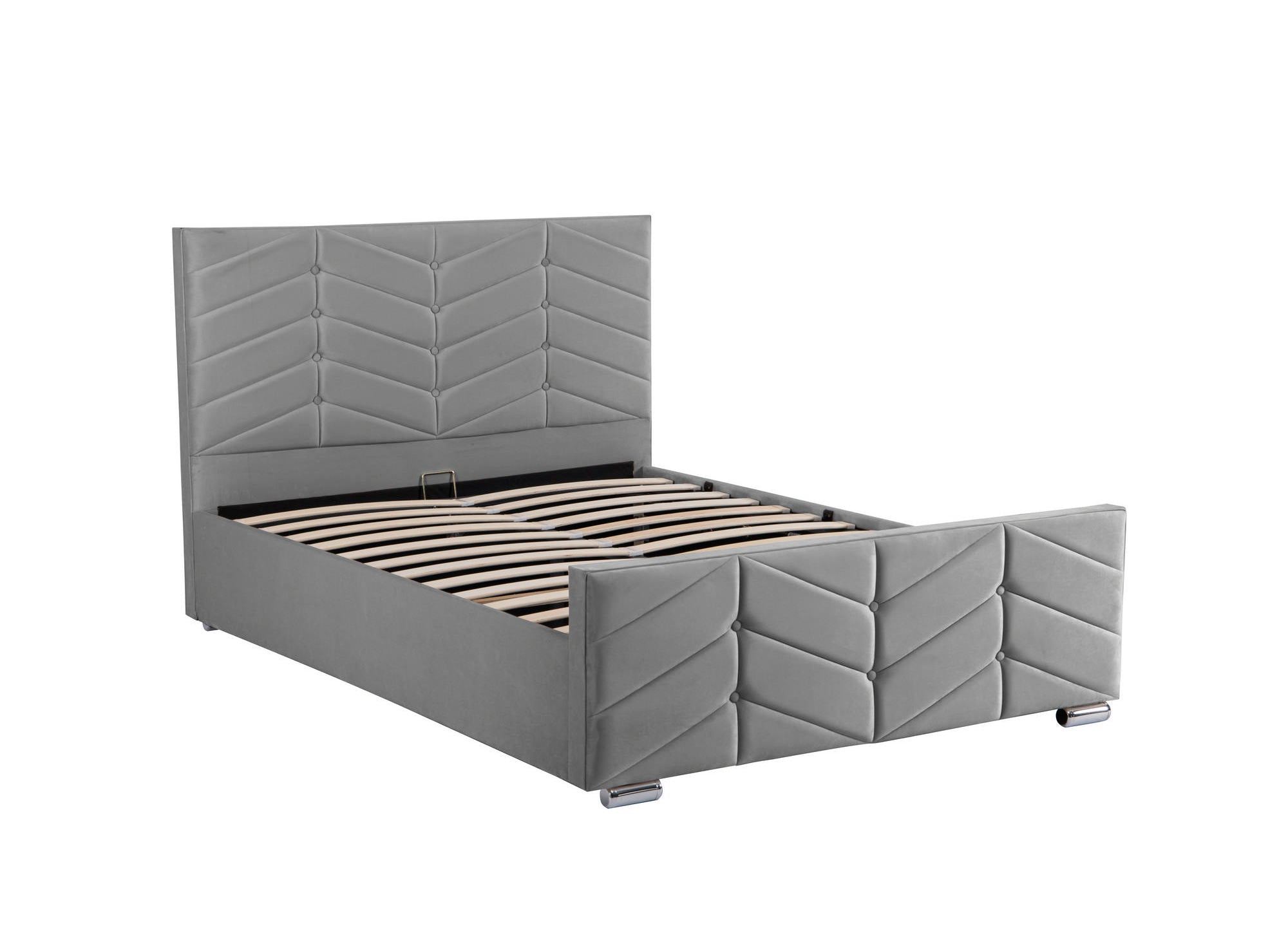 Lit avec sommier relevable et coffre en velours gris 180x200 cm PALMA