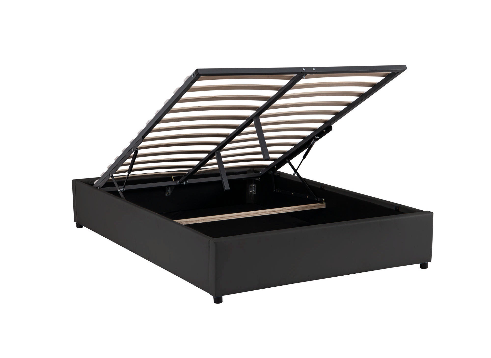 Lit sommier relevable avec coffre en simili cuir noir 160x200 cm LIZBAN