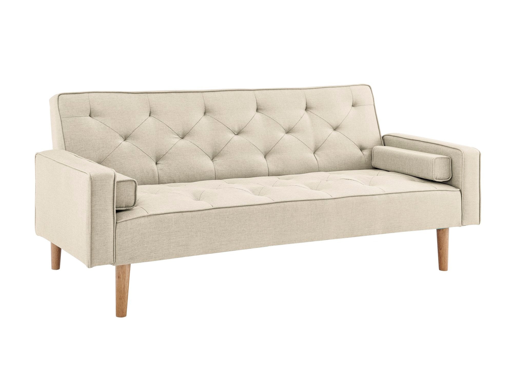 Canapé clic clac en tissu beige avec pieds en bois JAKARTA