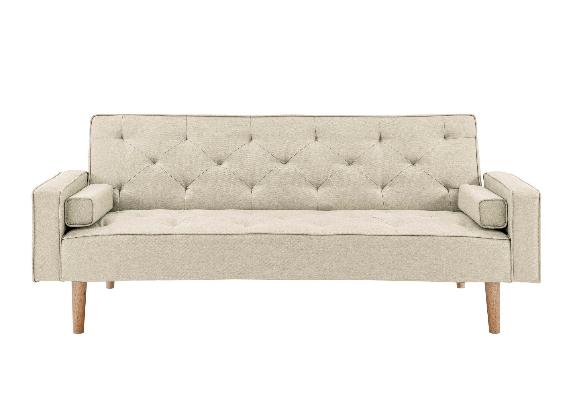 Canapé clic clac en tissu beige avec pieds en bois JAKARTA