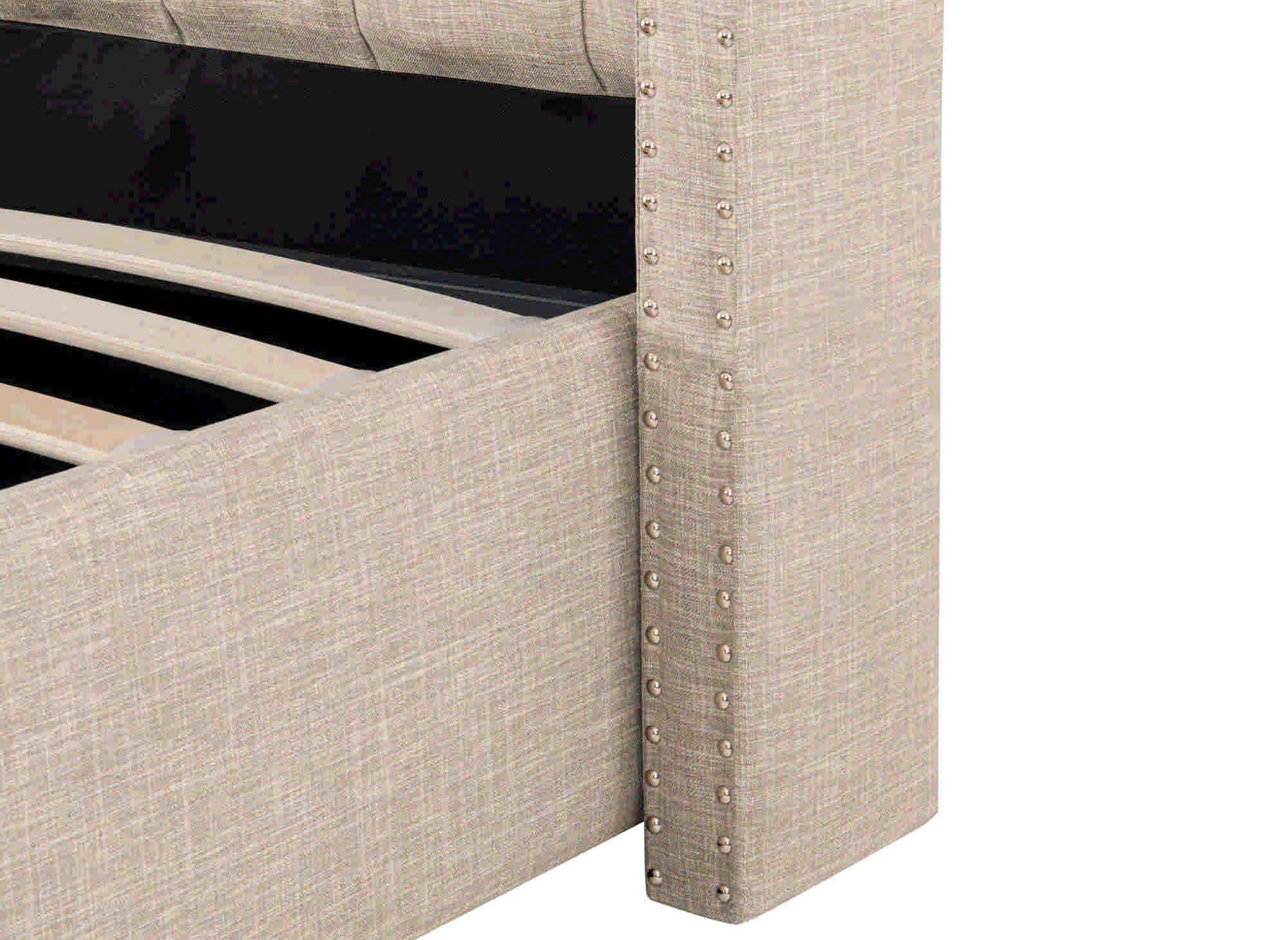 Lit coffre en tissu lin beige 140x190 cm MAXI
