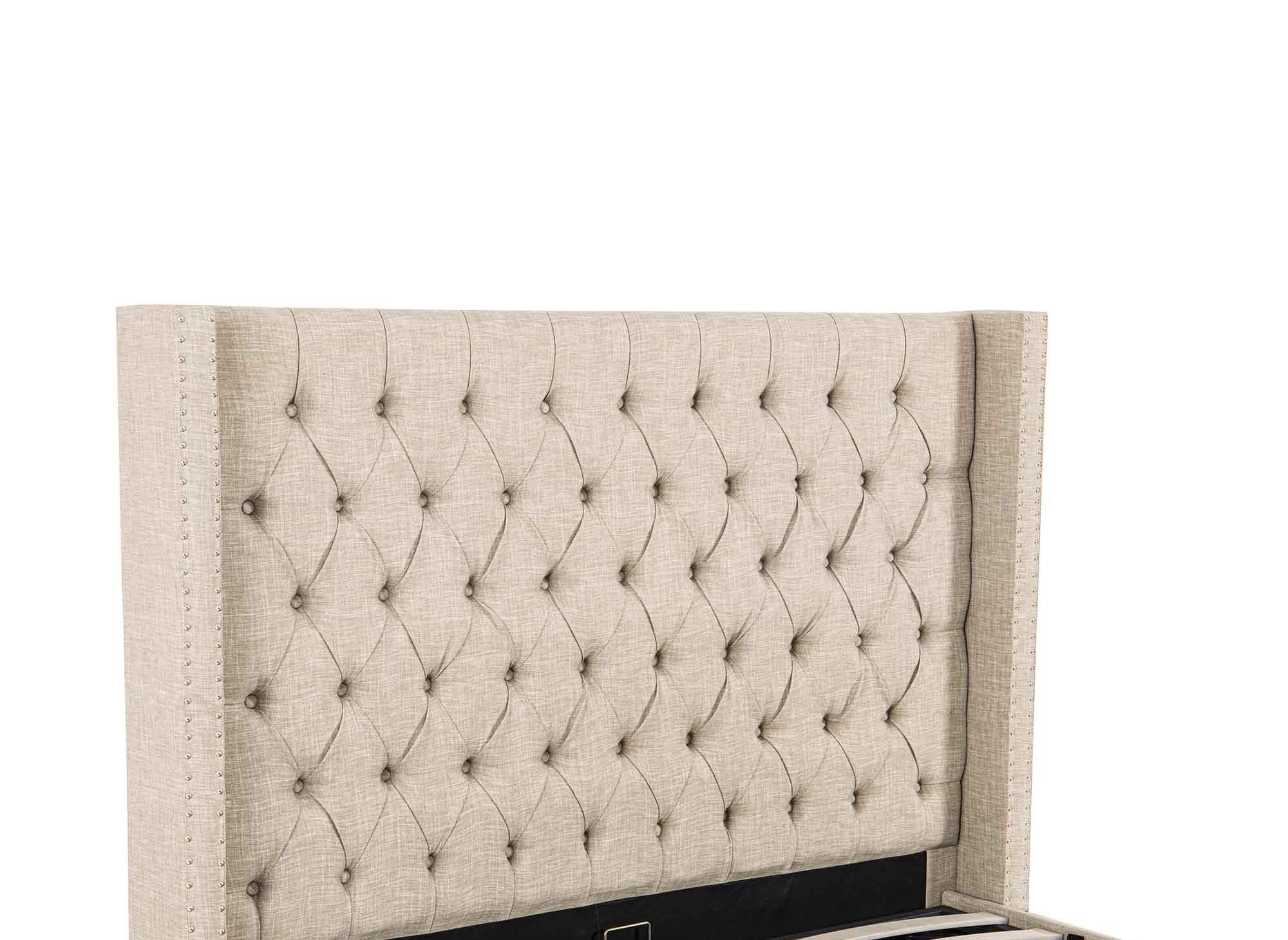 Lit coffre en tissu lin beige 140x190 cm MAXI