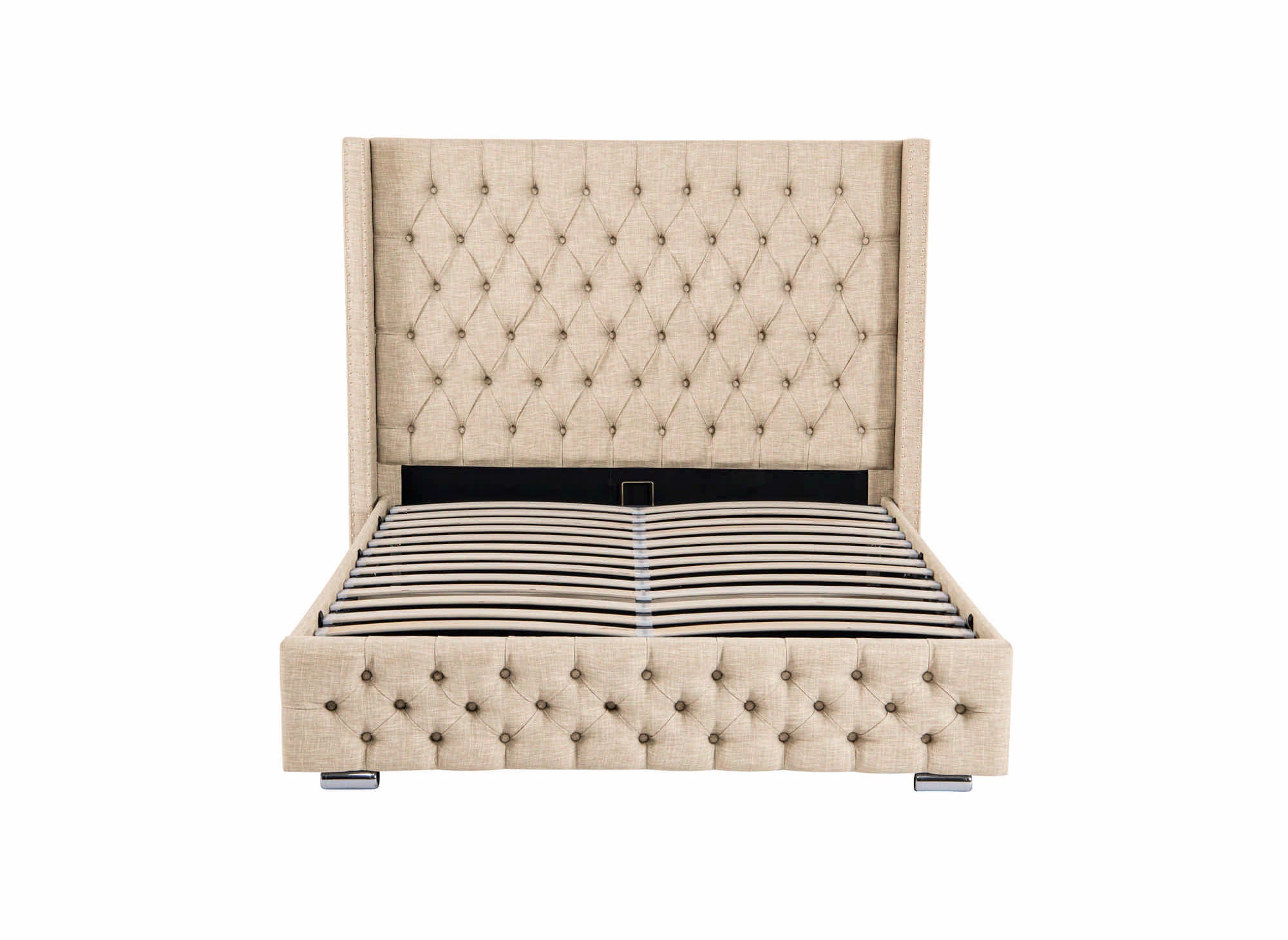 Lit coffre en tissu lin beige 140x190 cm MAXI