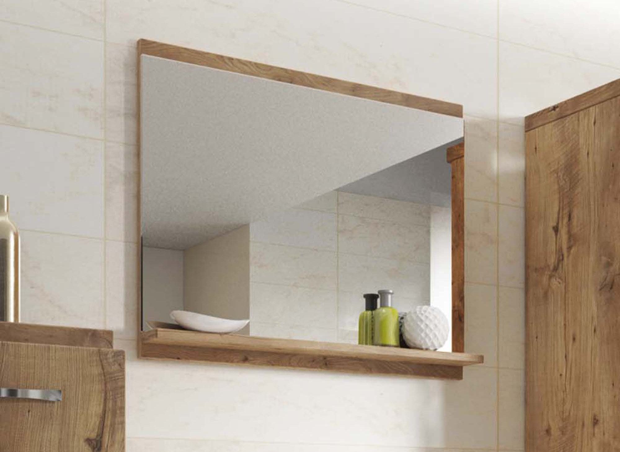 Ensemble meubles salle de bain suspendu - Bois effet vieilli et gris SHELBY