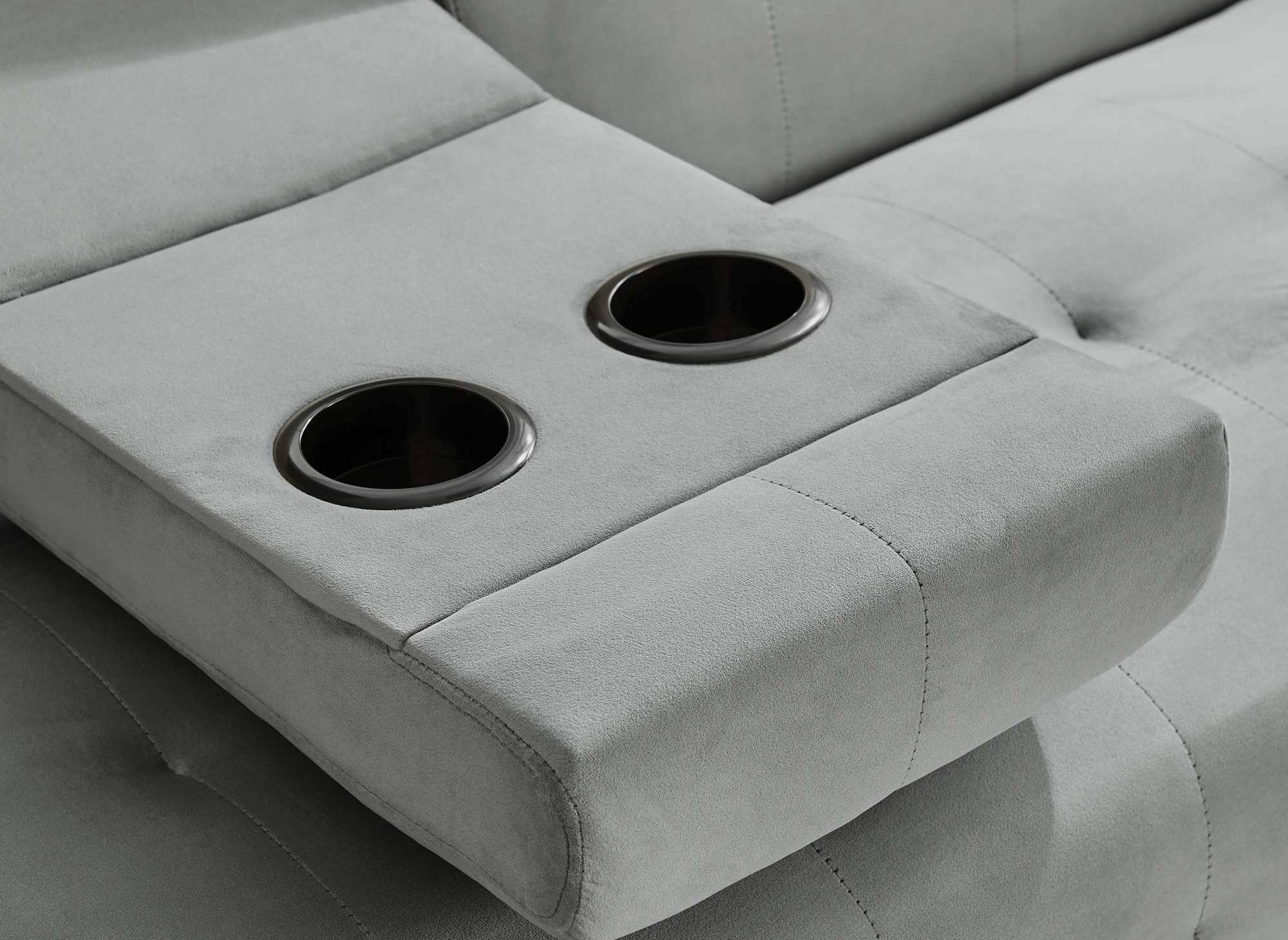 Canapé clic clac en velours gris clair avec porte-gobelet LIMA