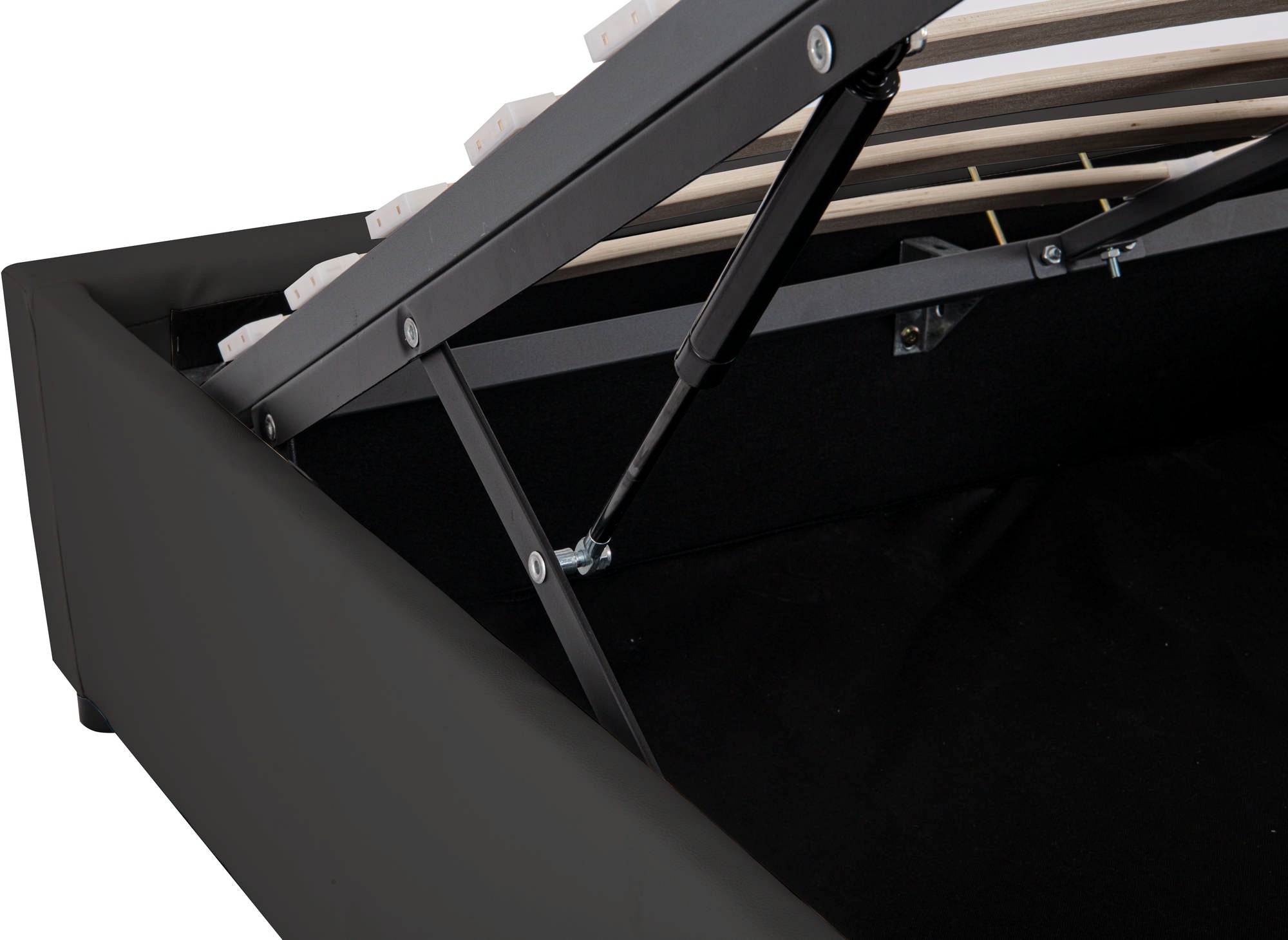 Lit sommier relevable avec coffre en simili cuir noir 140x190 cm LIZBAN