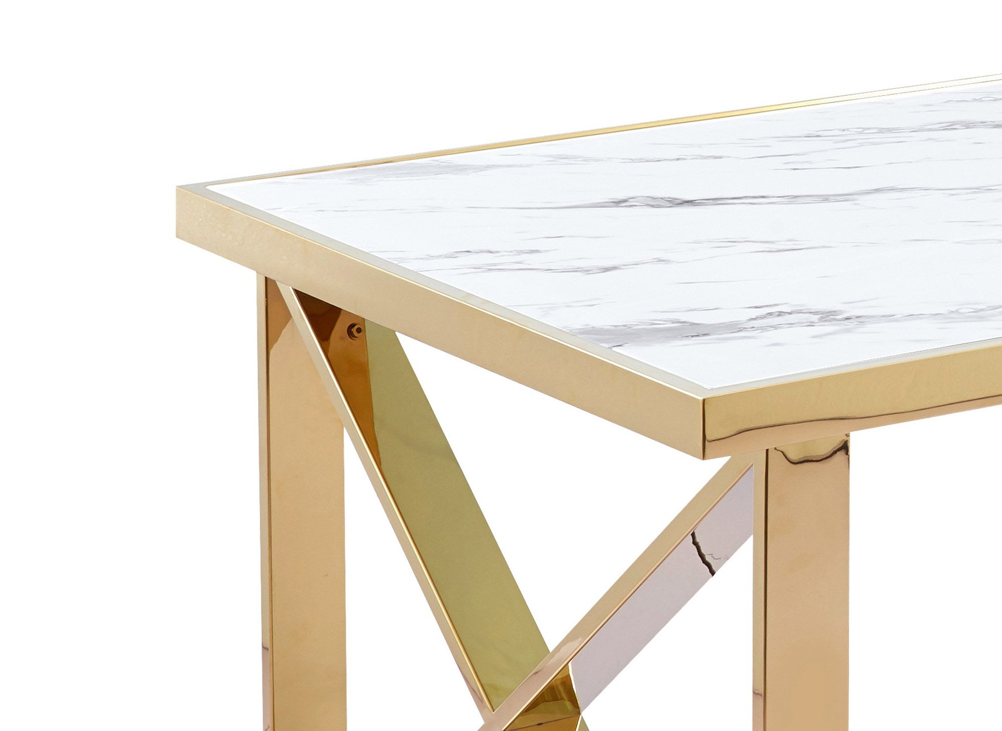 Table à manger en verre effet marbre blanc ISORE