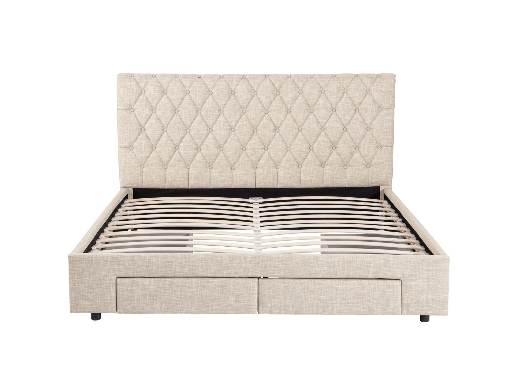 Lit double avec 4 tiroirs en lin beige 160x200 cm LEANDRE