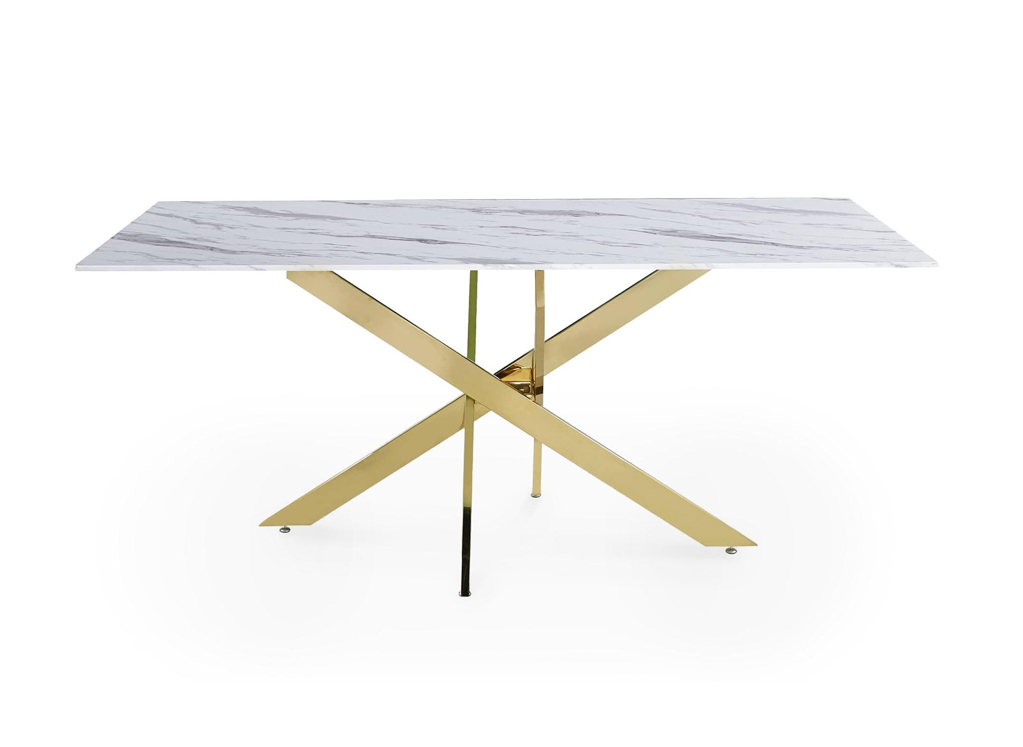 Table à manger rectangulaire design verre marbré et pieds dorés 6 personnes MELISSA