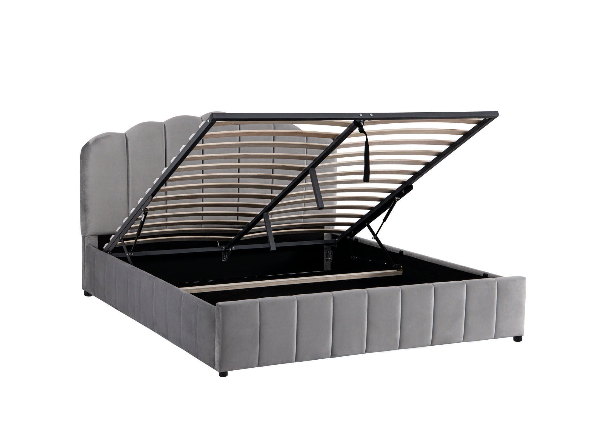 Lit coffre en velours gris 140x190 cm ELVIRA