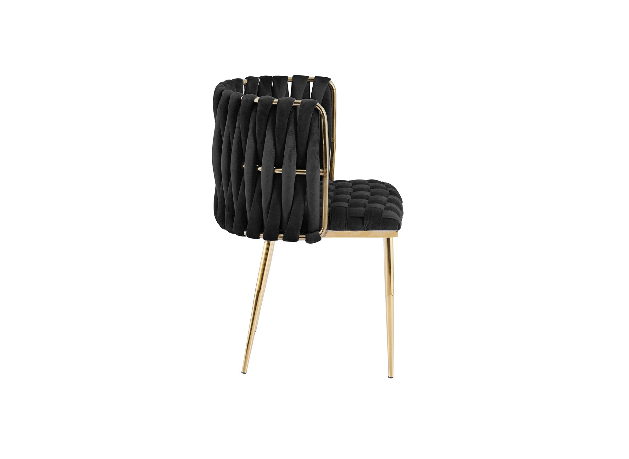Lot de 2 chaises en velours noir pieds en métal doré POLO