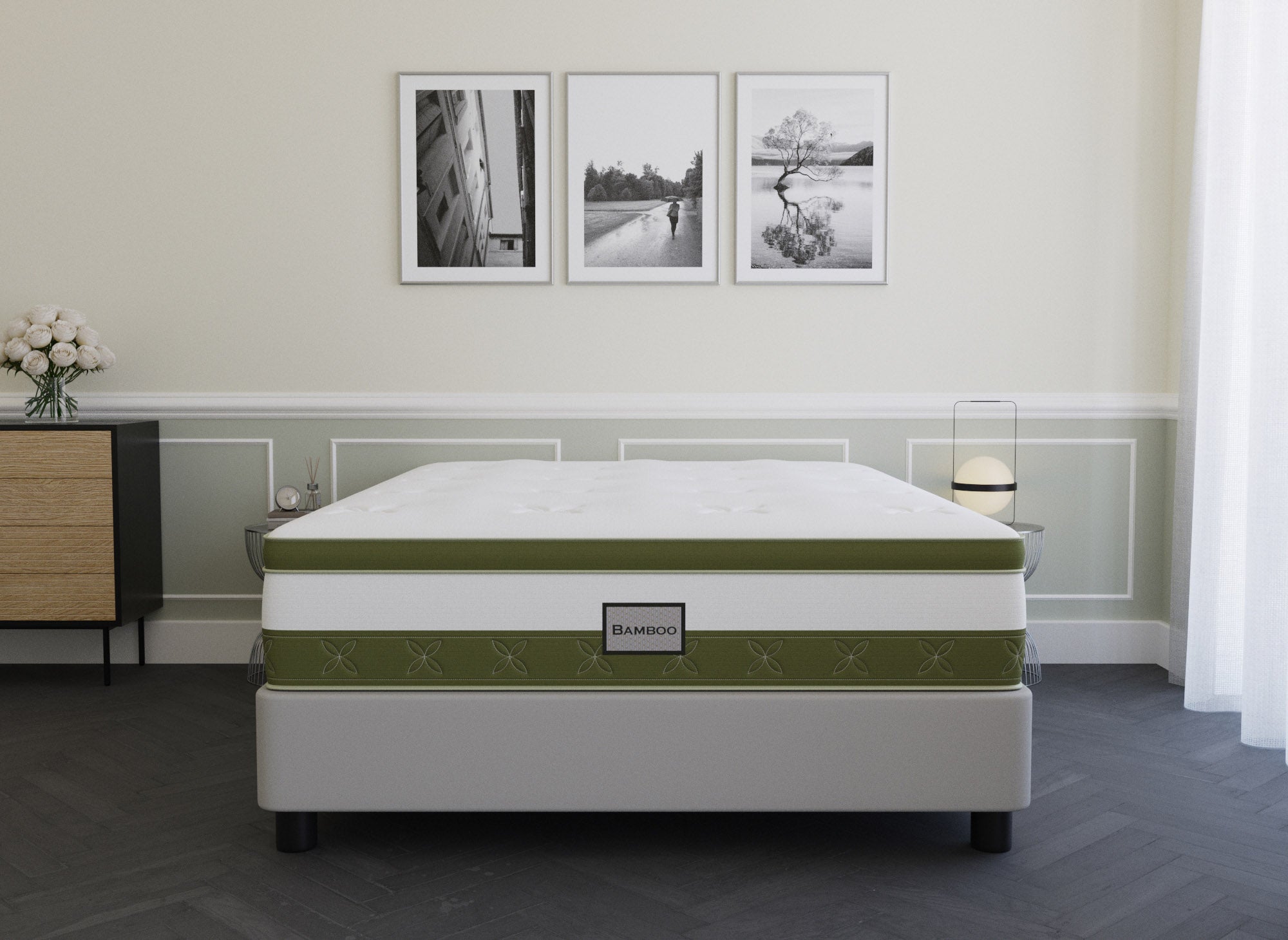 Matelas hybride BAMBOO 140 x 190 cm ressorts ensachés et mémoire de forme épaisseur 30 cm