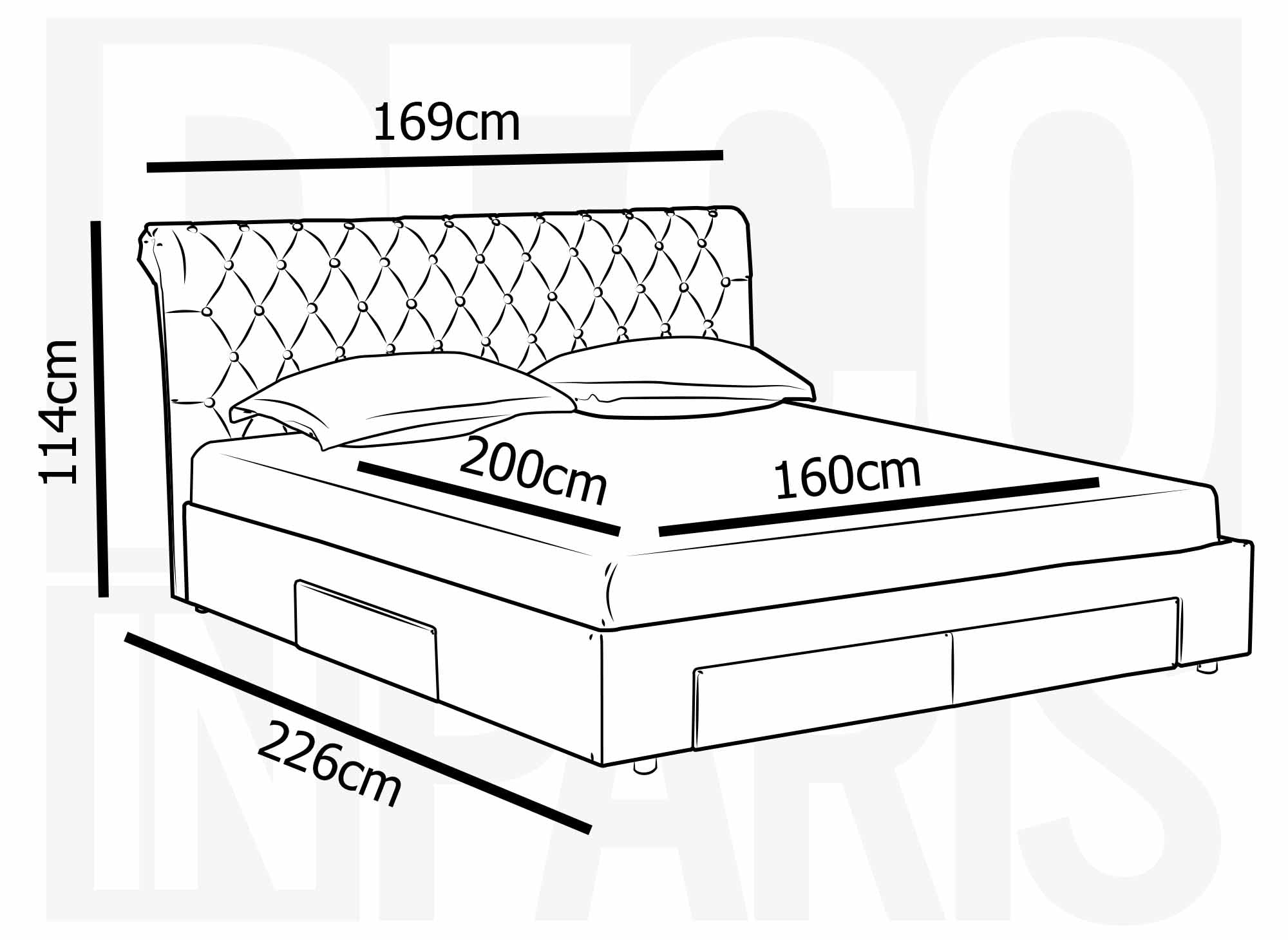 Lit double avec 4 tiroirs en lin beige 160x200 cm LEANDRE