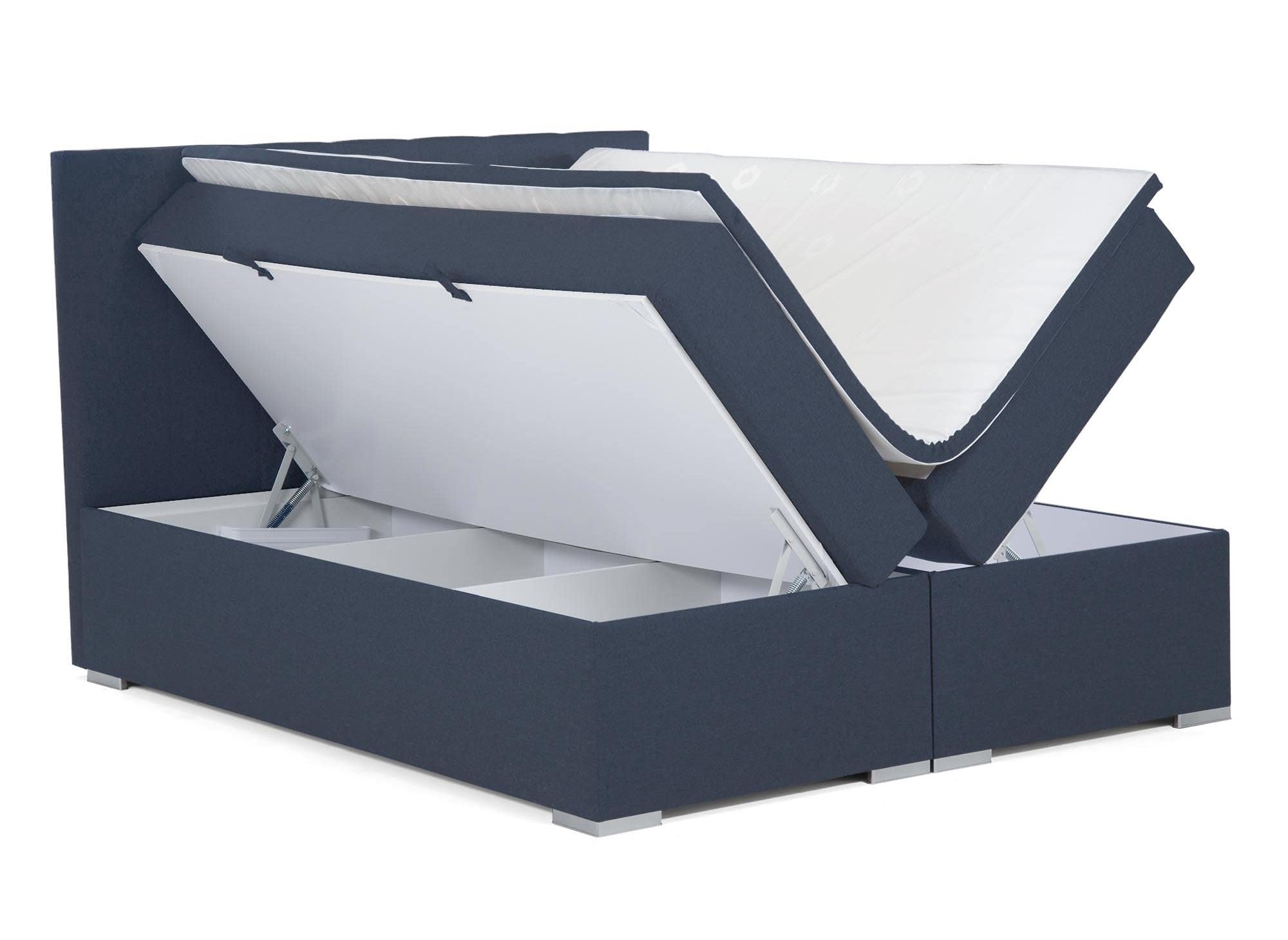 Lit boxspring 160x200 avec coffre de rangement en tissu bleu AKADIA