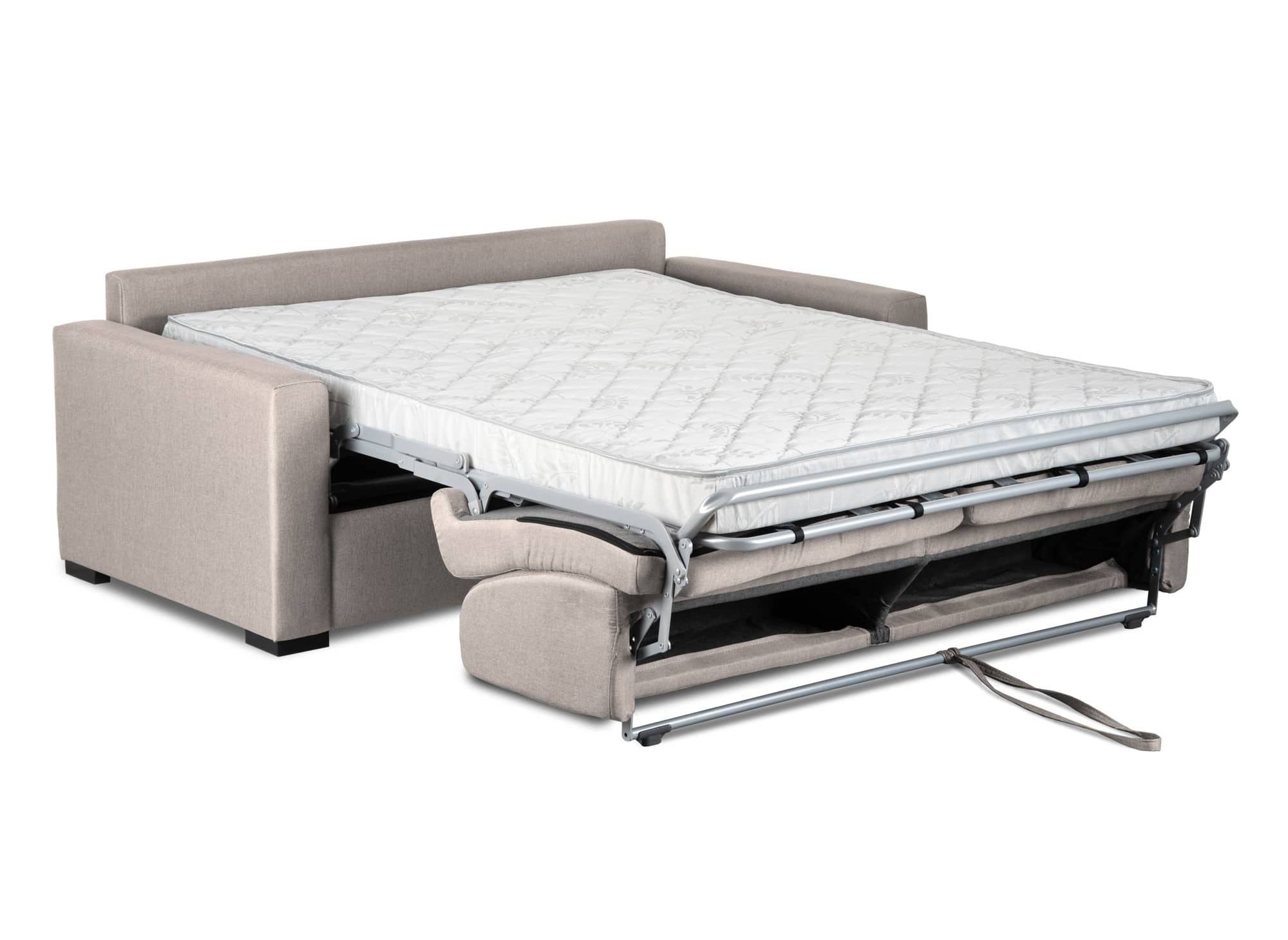Canapé convertible 3 places LOUNA en tissu beige ouverture express