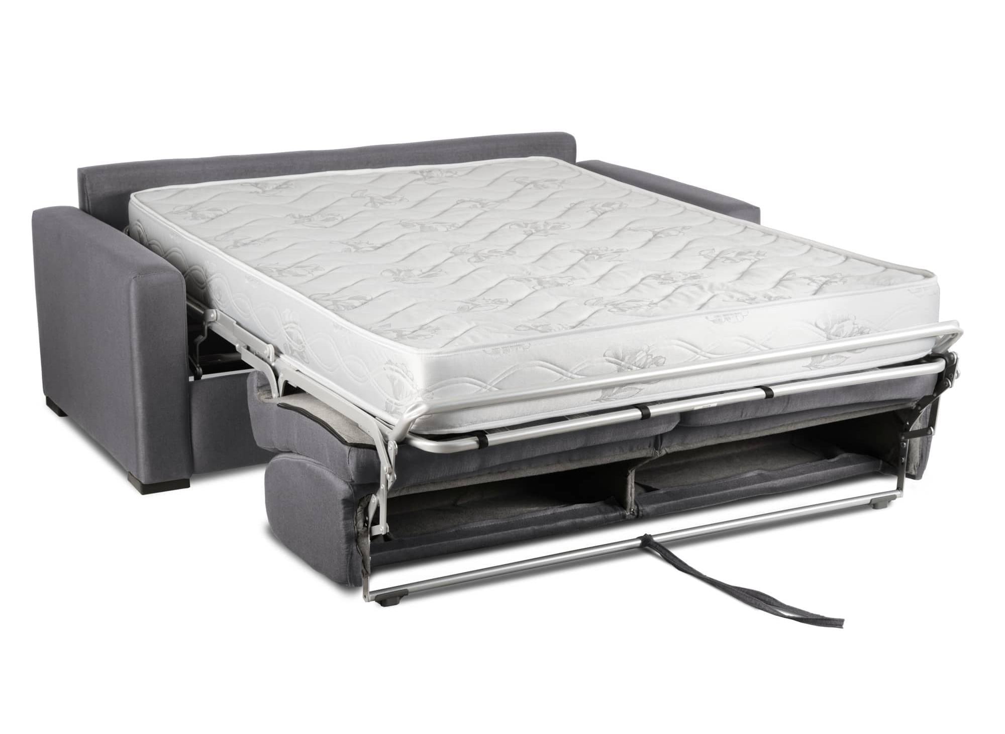 Canapé convertible 3 places LOUNA LUXE en tissu gris foncé ouverture express matelas 18 cm