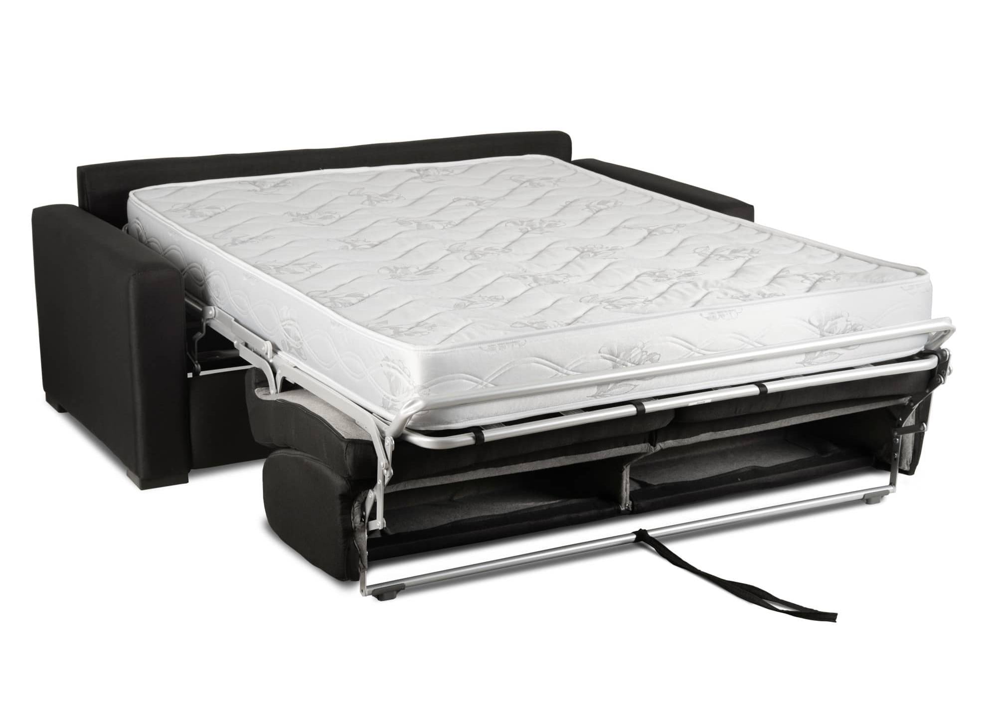 Canapé convertible 3 places LOUNA LUXE en tissu gris anthracite ouverture express matelas 18 cm