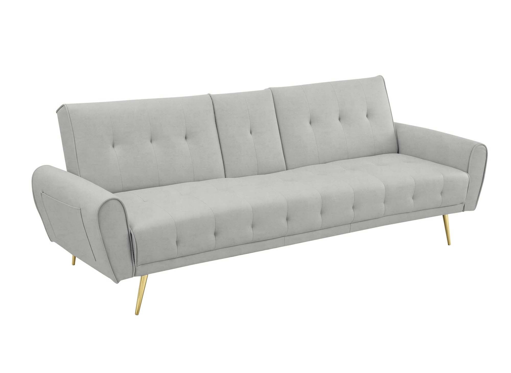 Canapé clic clac en velours gris clair avec porte-gobelet LIMA