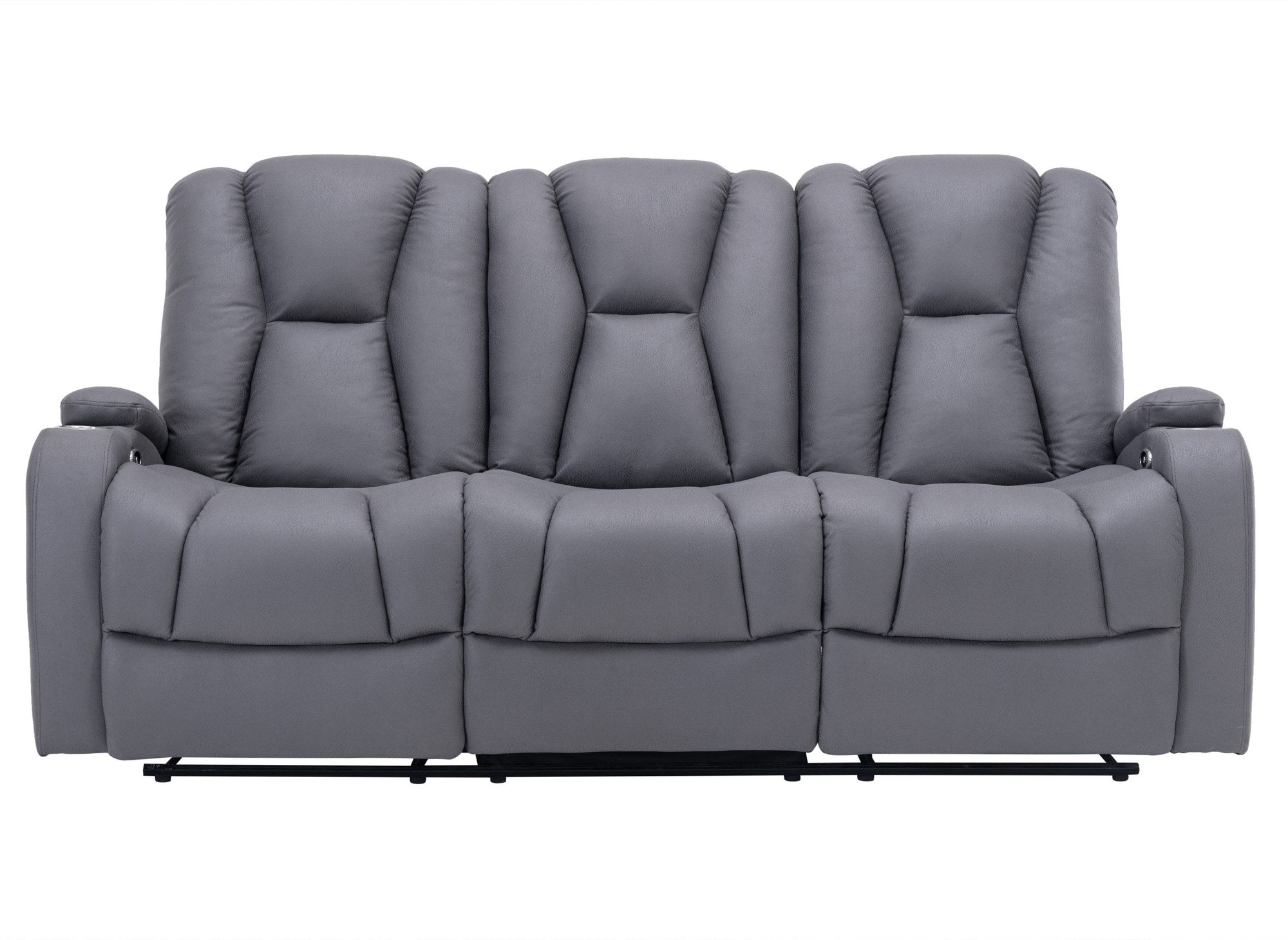 Canapé 3 places relax électrique en tissu microfibre gris EL CLARENCE