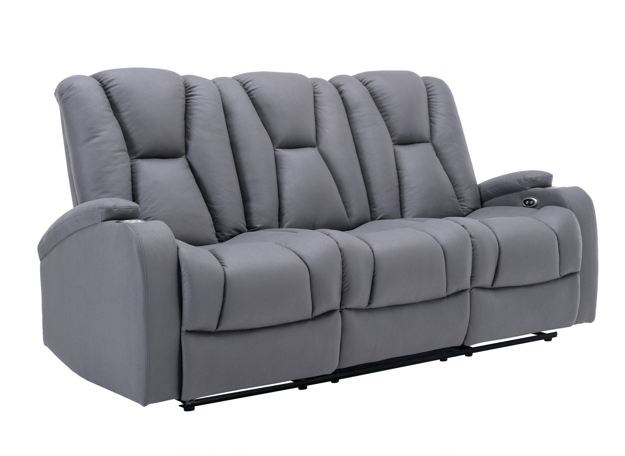 Canapé 3 places relax électrique en tissu microfibre gris EL CLARENCE