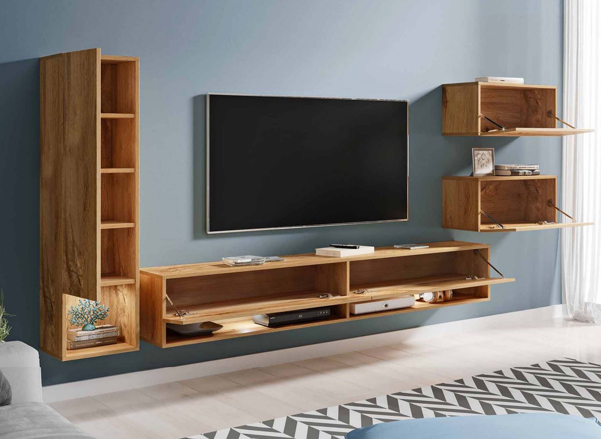 Meuble TV contemporain chêne avec LED - AMANDA