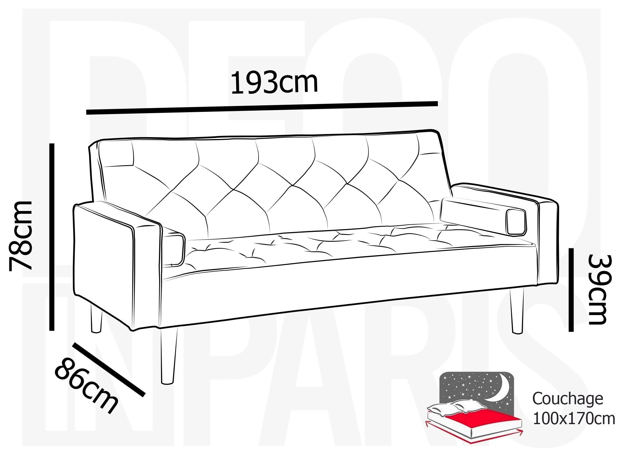 Canapé clic clac en tissu gris clair avec pieds en bois JAKARTA
