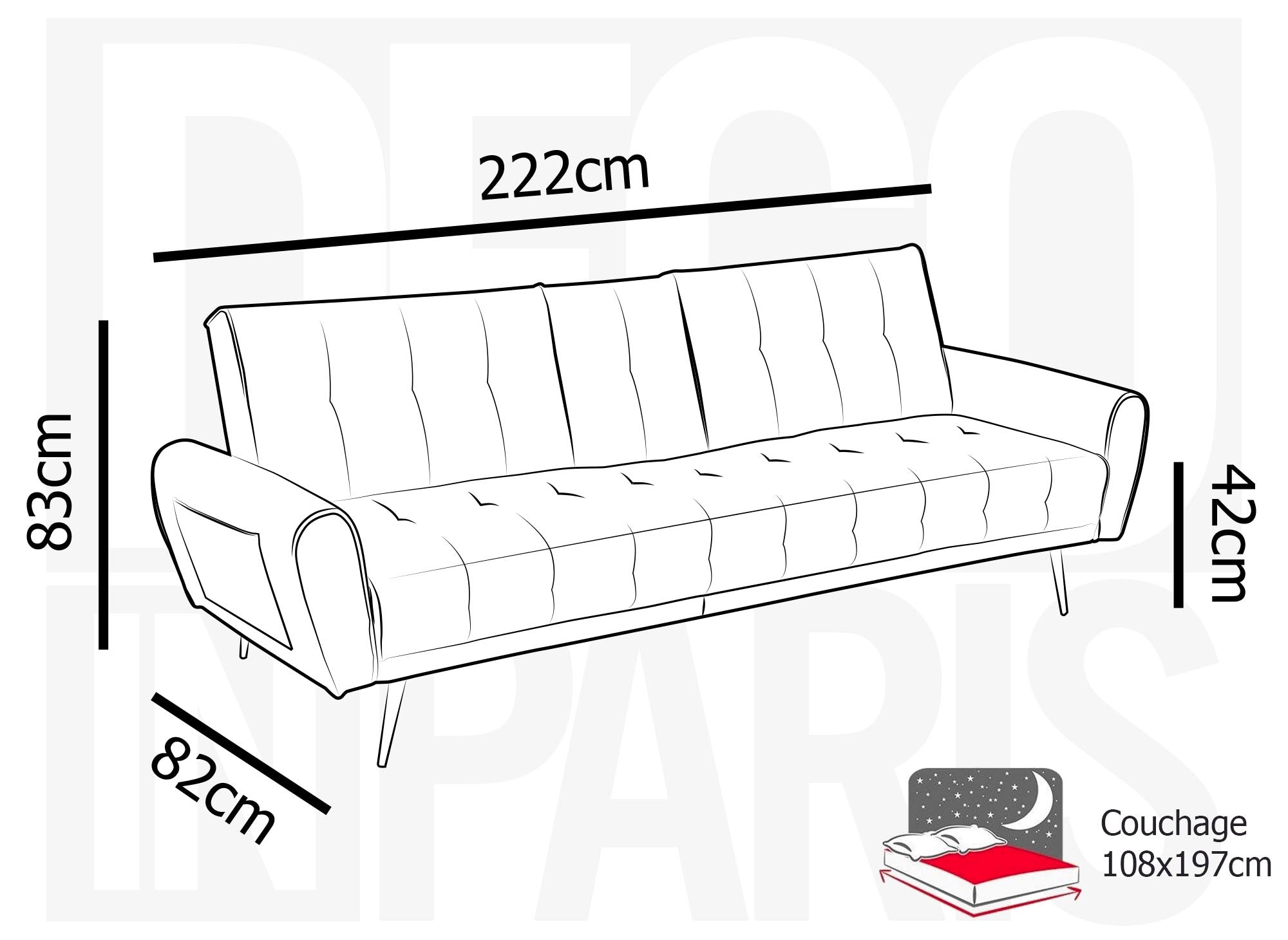 Canapé clic clac en velours gris foncé avec porte-gobelet LIMA