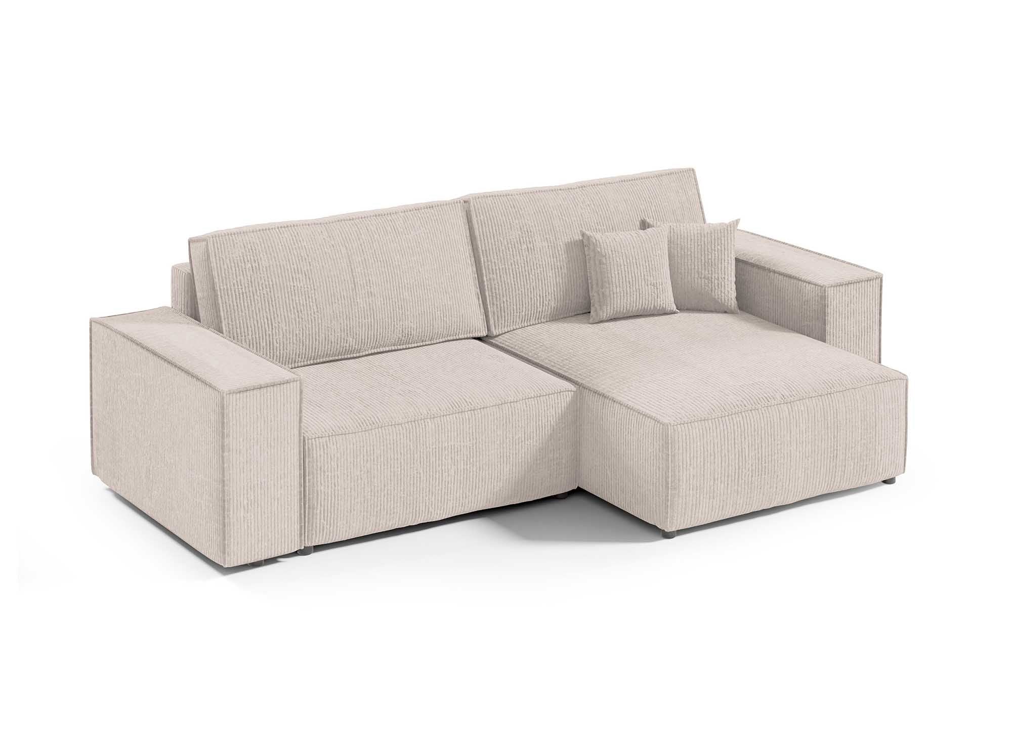 Canapé d'angle convertible et réversible avec coffre en velours côtelé beige JADE MINI