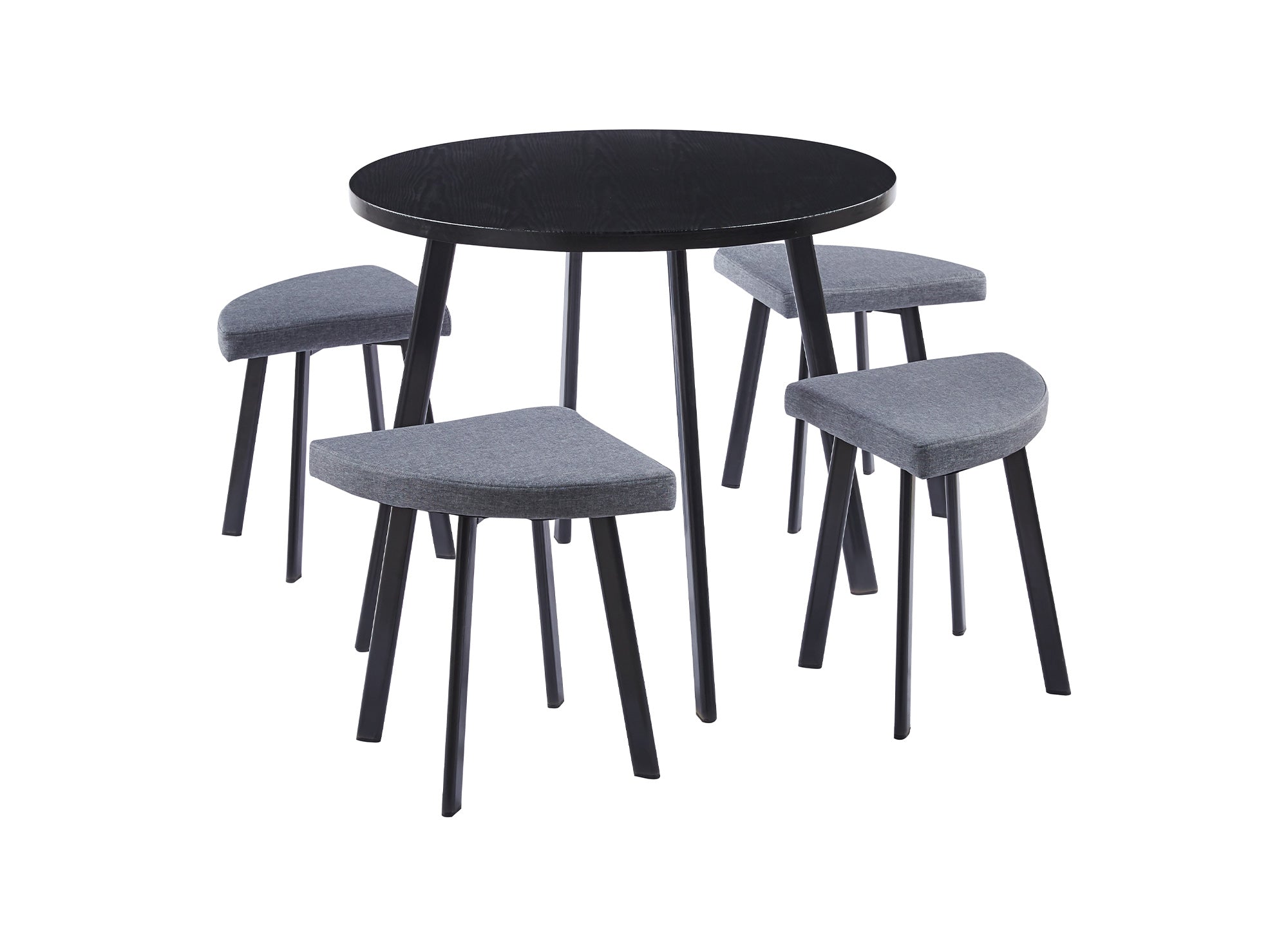 Ensemble table à manger en bois noir avec 4 tabourets gris IRINA