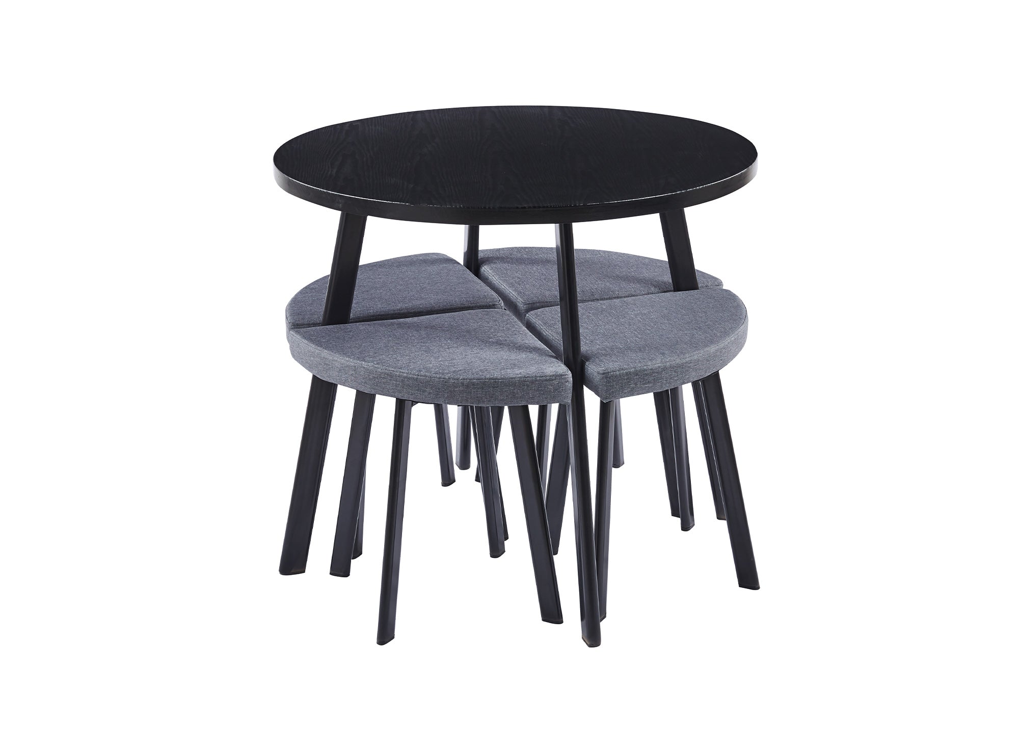 Ensemble table à manger en bois noir avec 4 tabourets gris IRINA