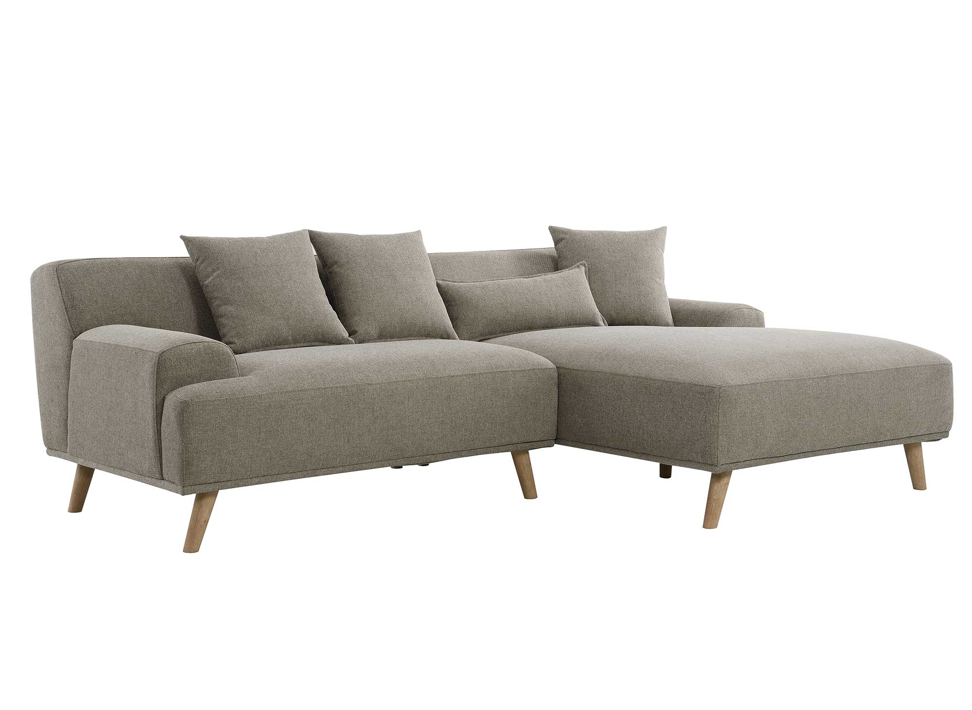 Canapé d'angle scandinave avec méridienne en tissu taupe KAROLINA - Angle Droit