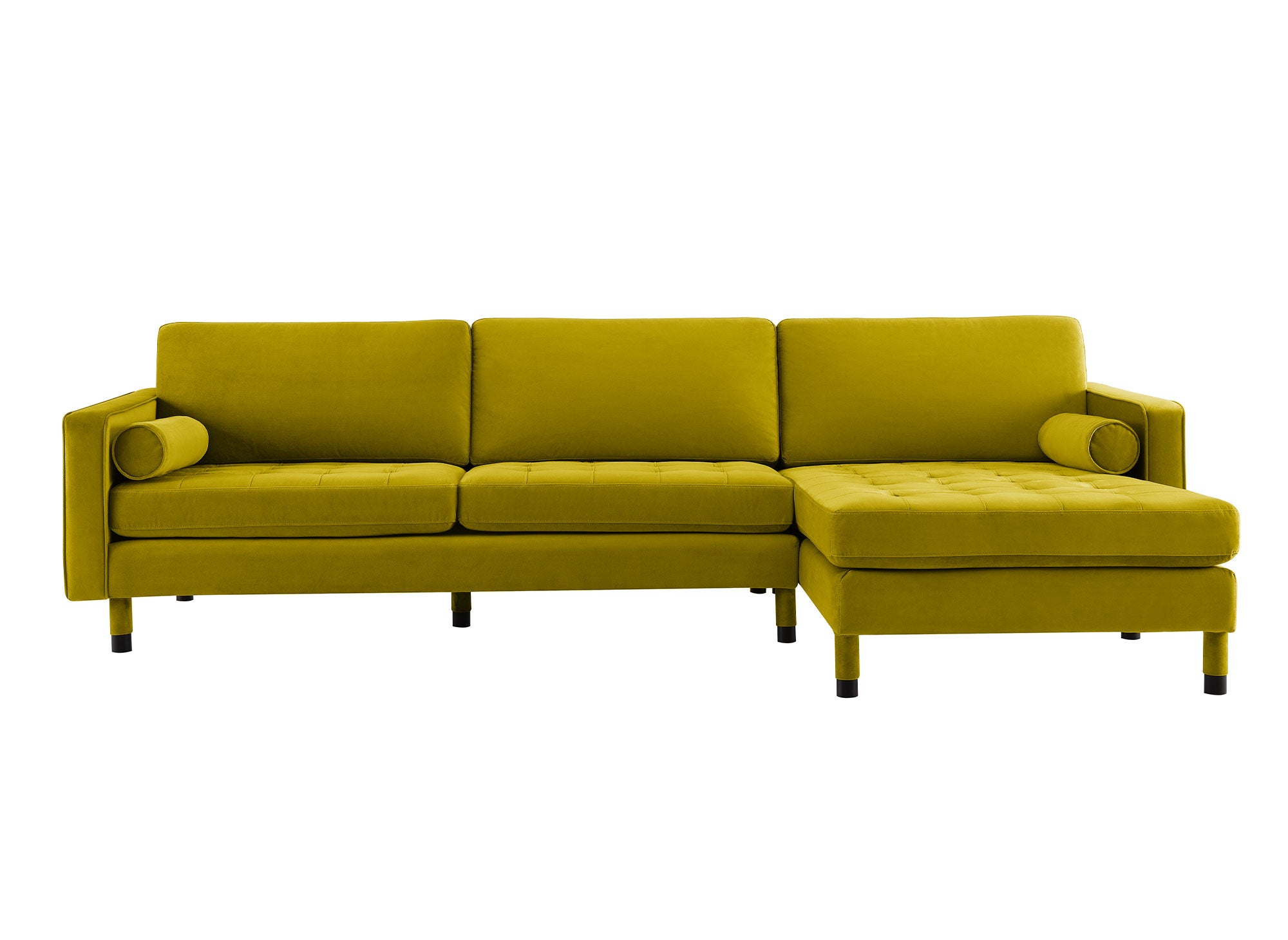 Canapé d'angle scandinave en velours vert doré SALAMBO - Angle Droit