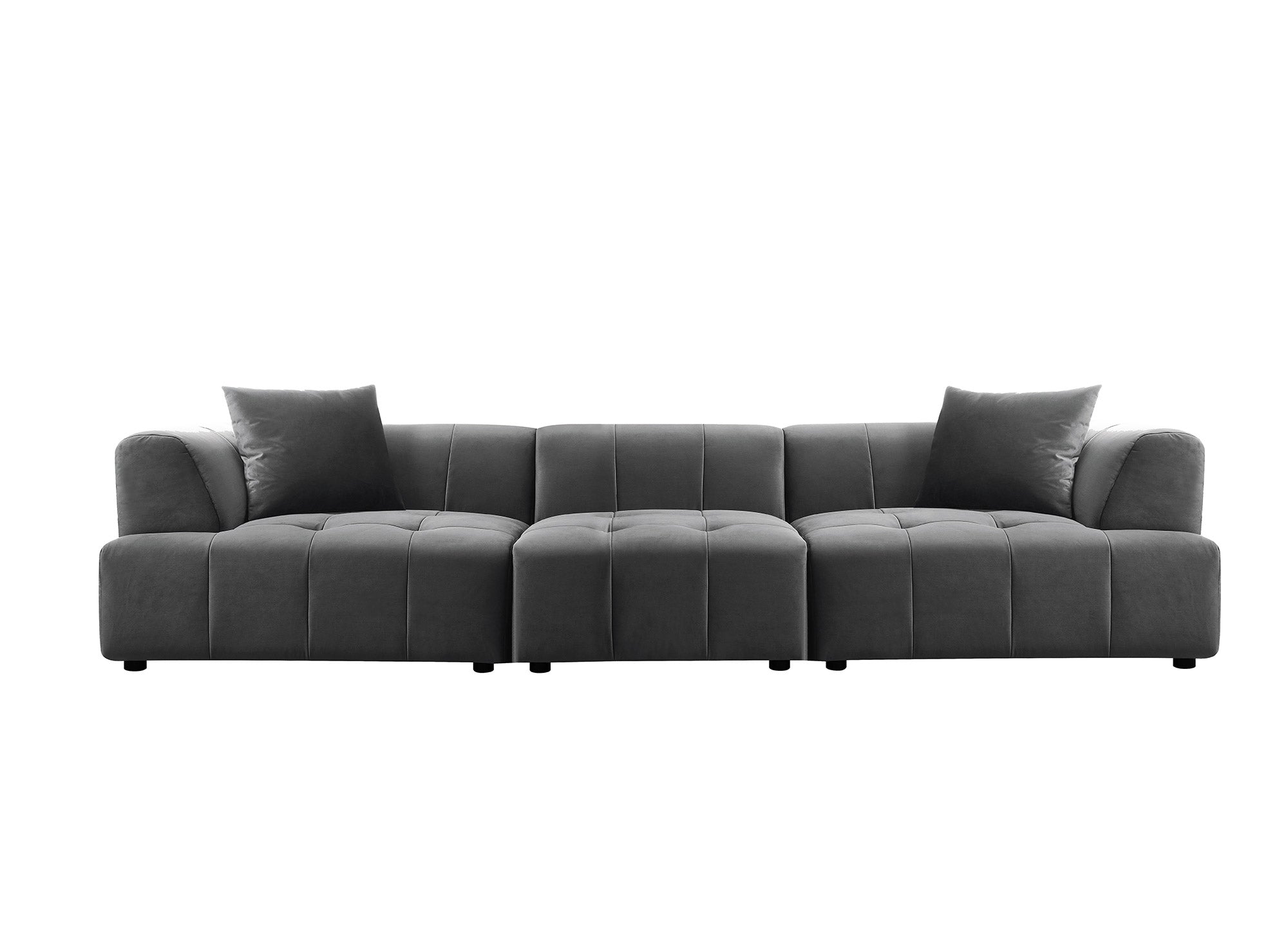 Canapé droit 4 places en velours gris KELIA