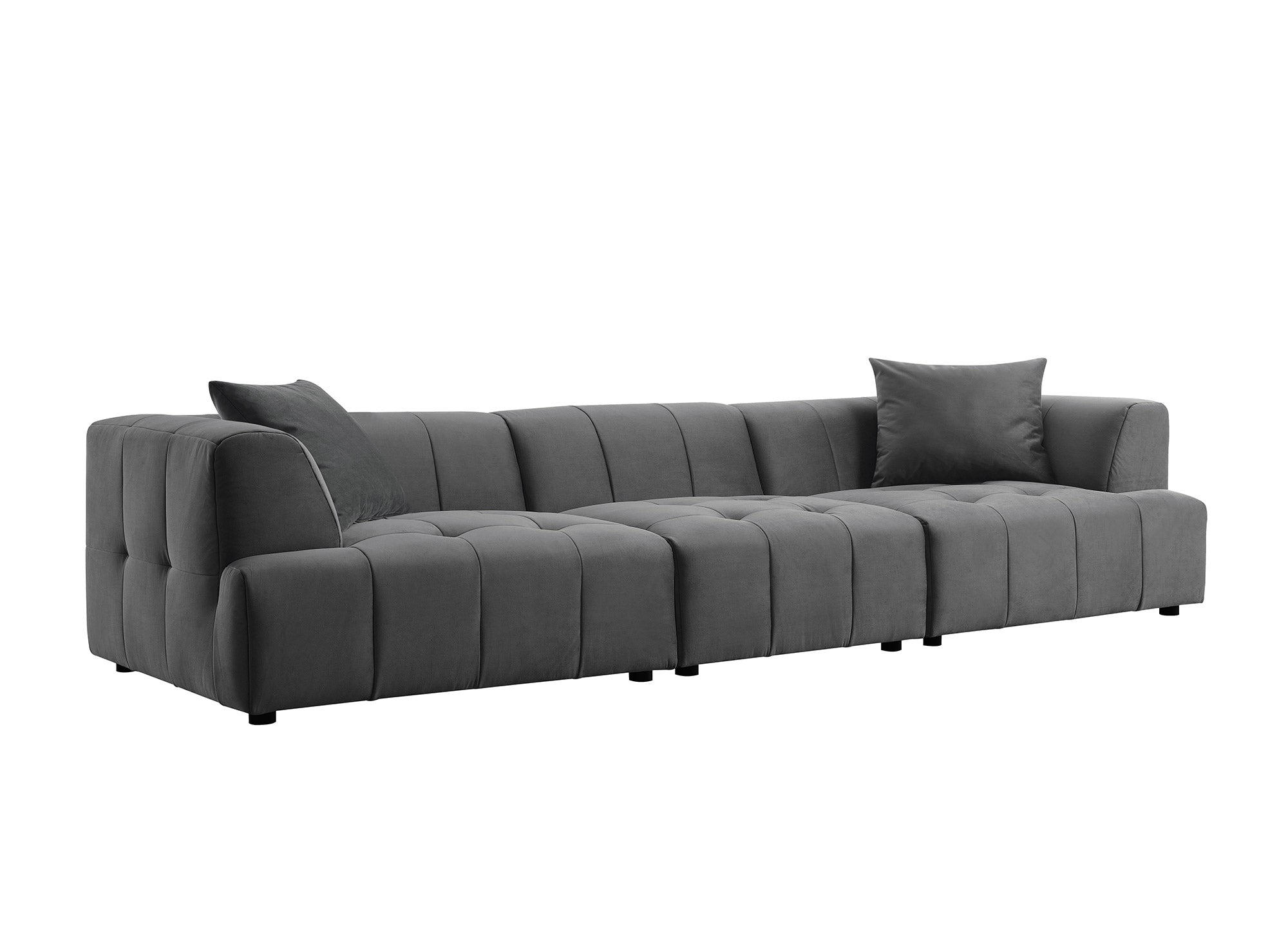 Canapé droit 4 places en velours gris KELIA
