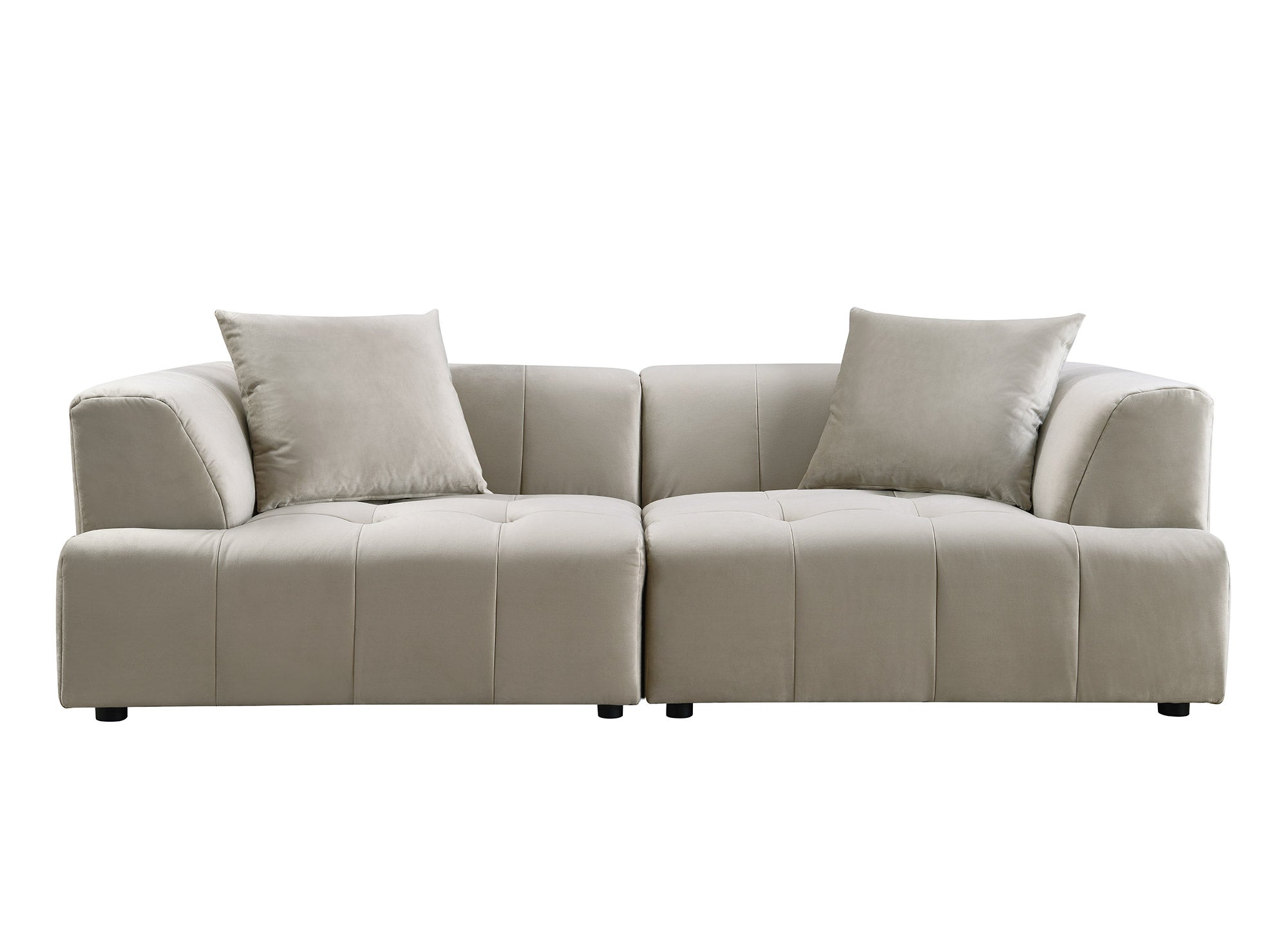 Canapé droit 3 places en velours beige KELIA
