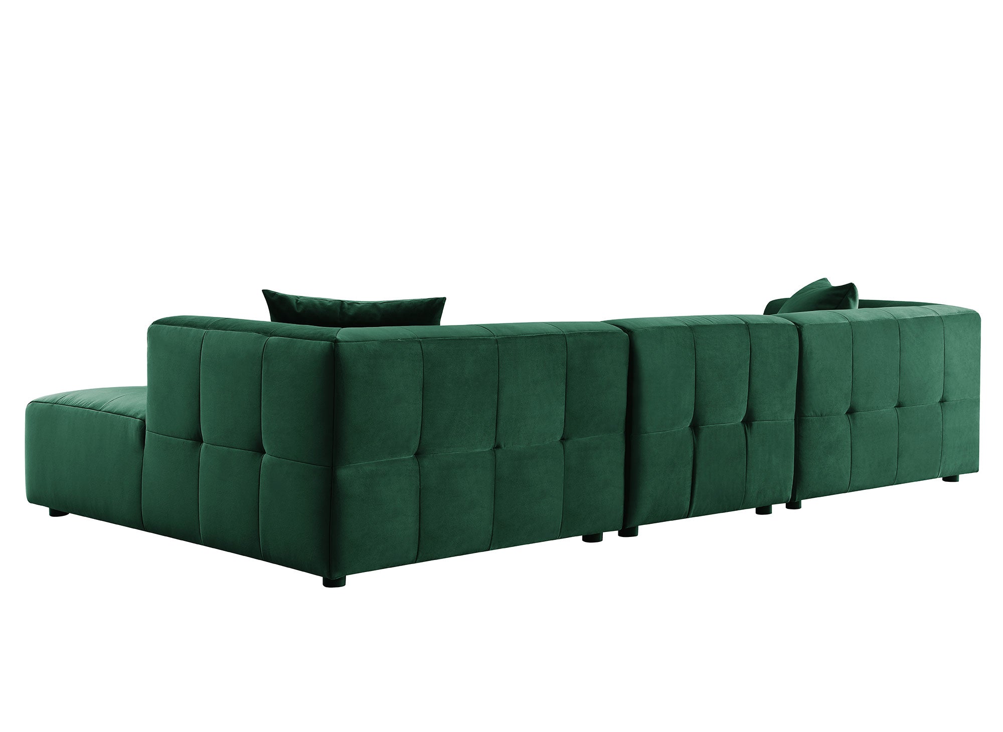 Canapé d'angle avec méridienne en velours vert KELIA - Angle Droit