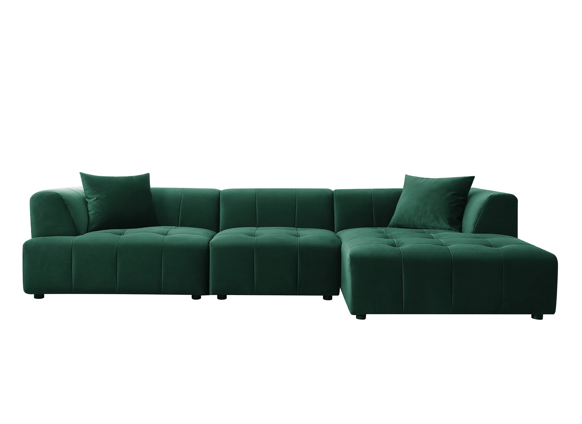 Canapé d'angle avec méridienne en velours vert KELIA - Angle Droit