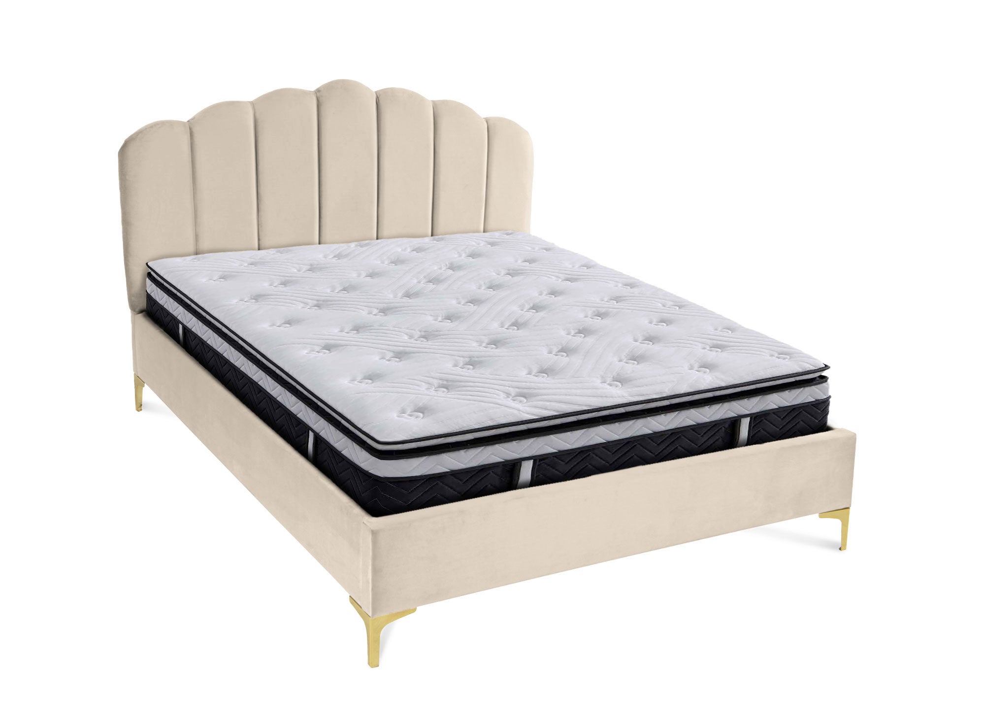 Lit double en velours beige 160x200 cm MARION