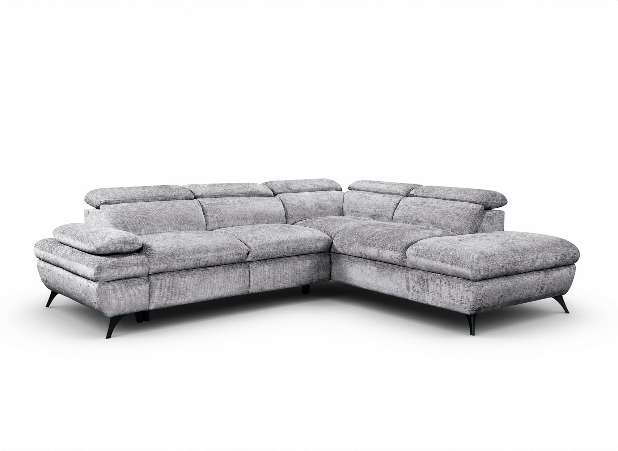 Canapé d'angle convertible avec coffre en velours chiné gris LUFY - Angle droit