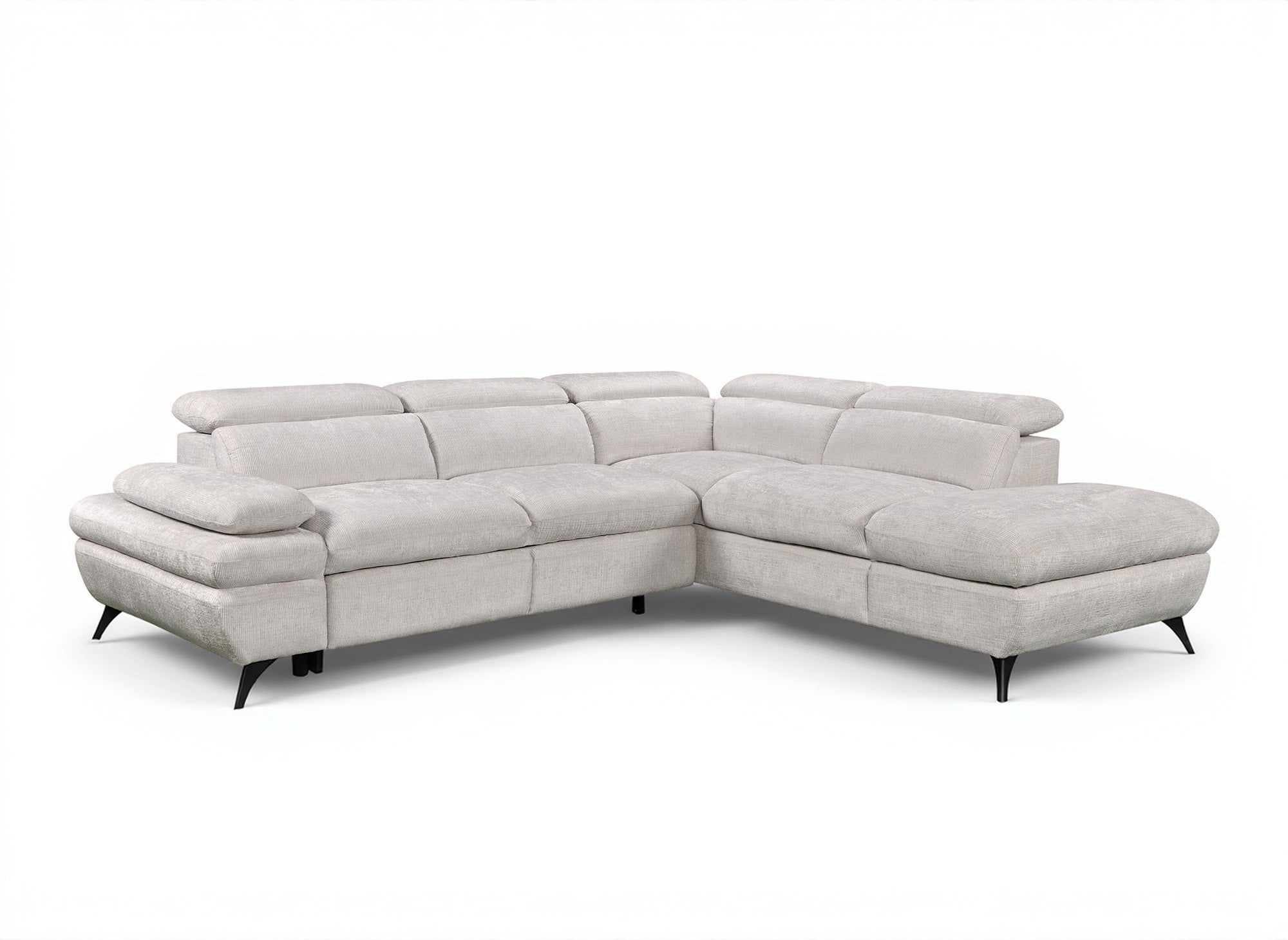 Canapé d'angle convertible avec coffre en velours chiné blanc écru LUFY - Angle droit