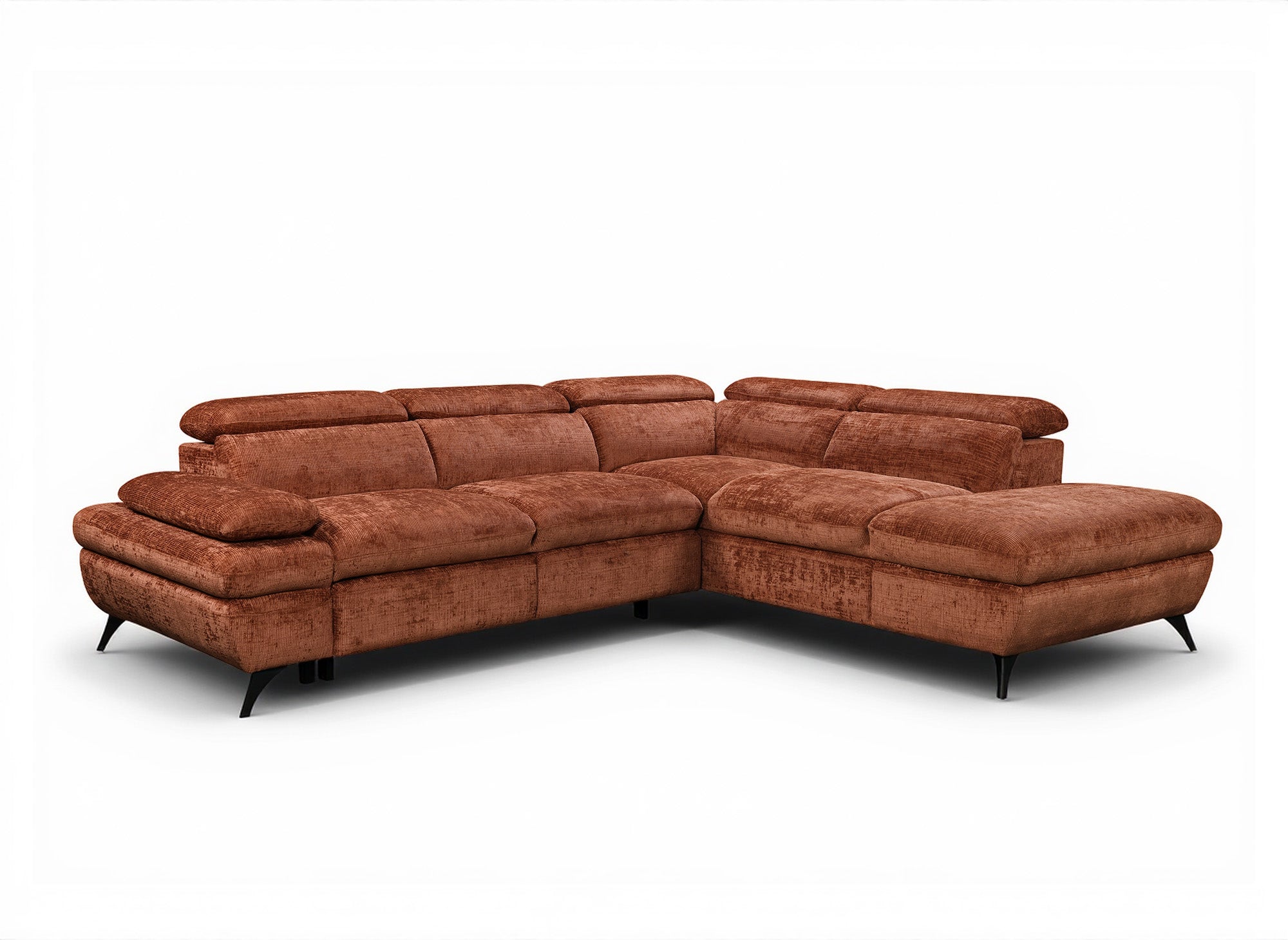 Canapé d'angle convertible avec coffre en velours chiné terracotta LUFY - Angle droit