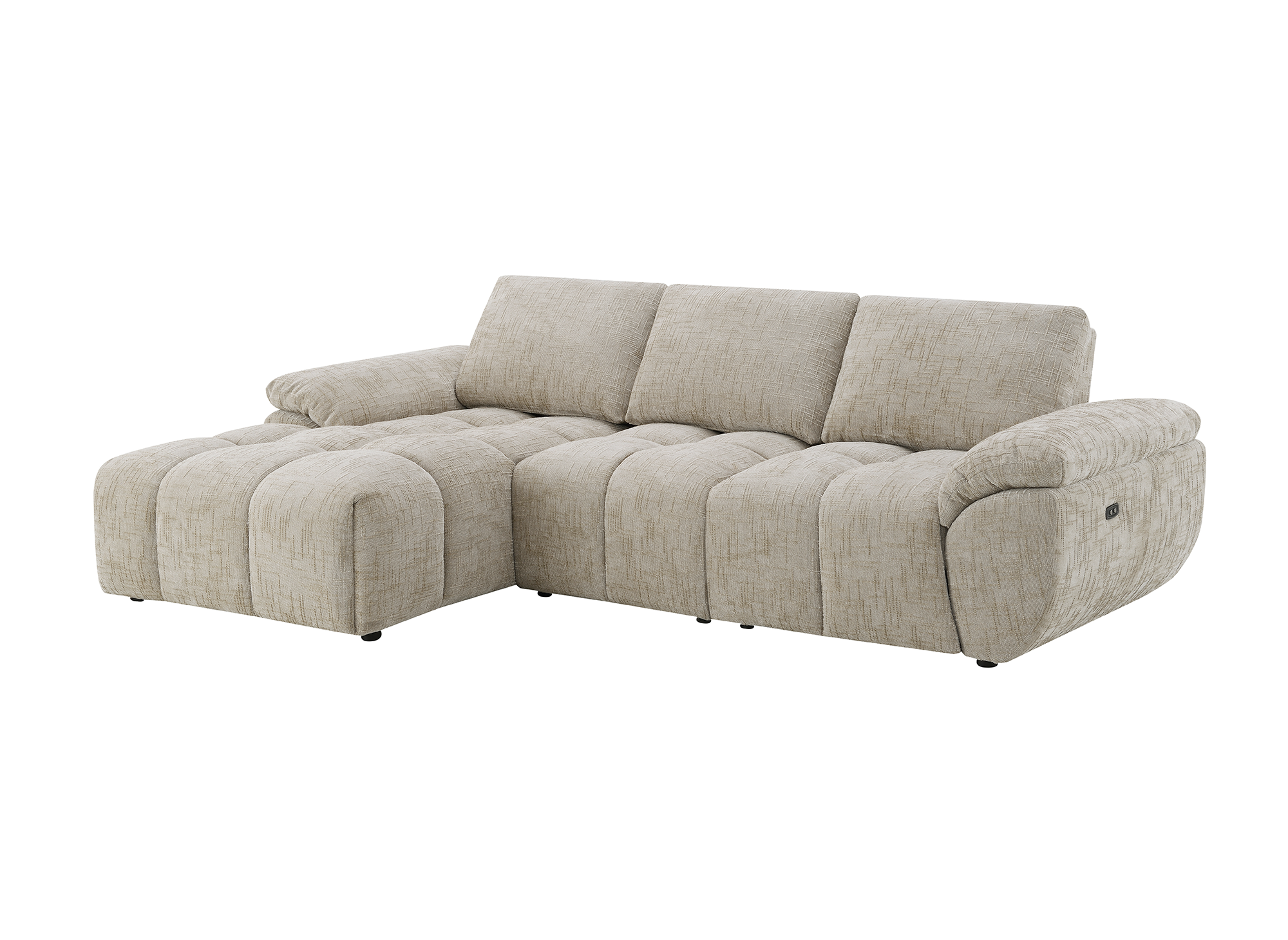 Canapé d’angle relax électrique en velours chiné taupe ALPES - Angle gauche