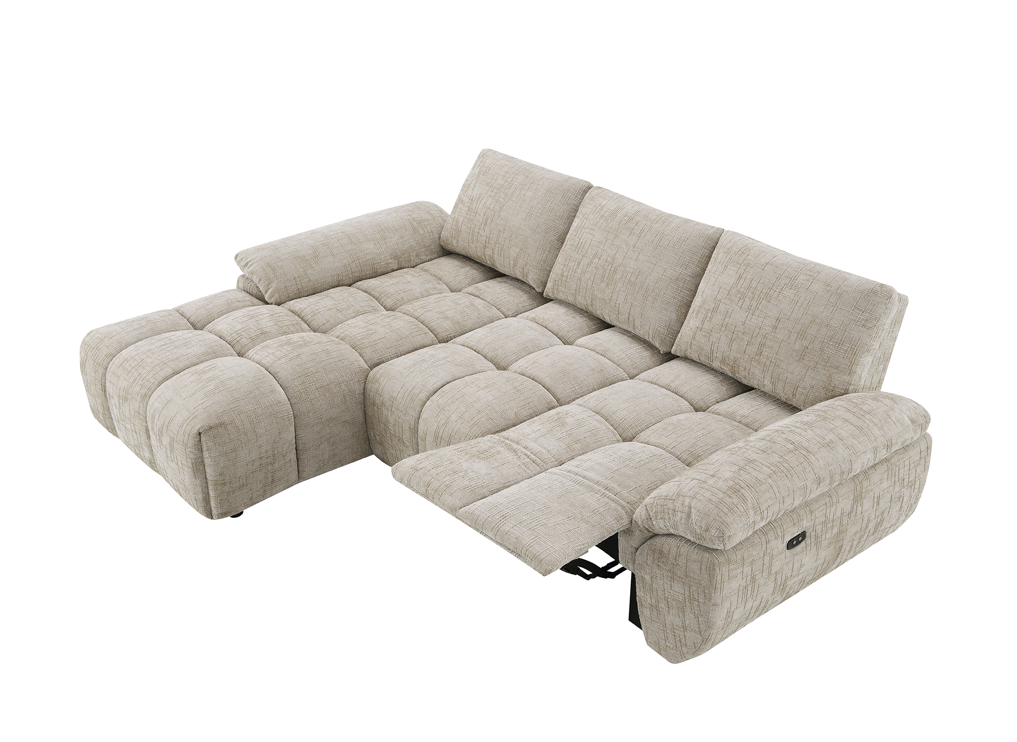 Canapé d’angle relax électrique en velours chiné taupe ALPES - Angle gauche