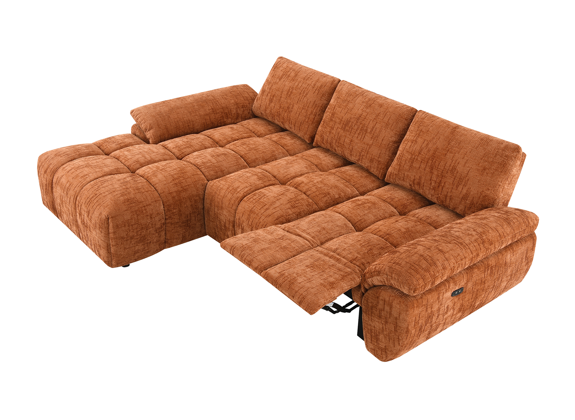 Canapé d’angle relax électrique en velours chiné terracotta ALPES - Angle gauche