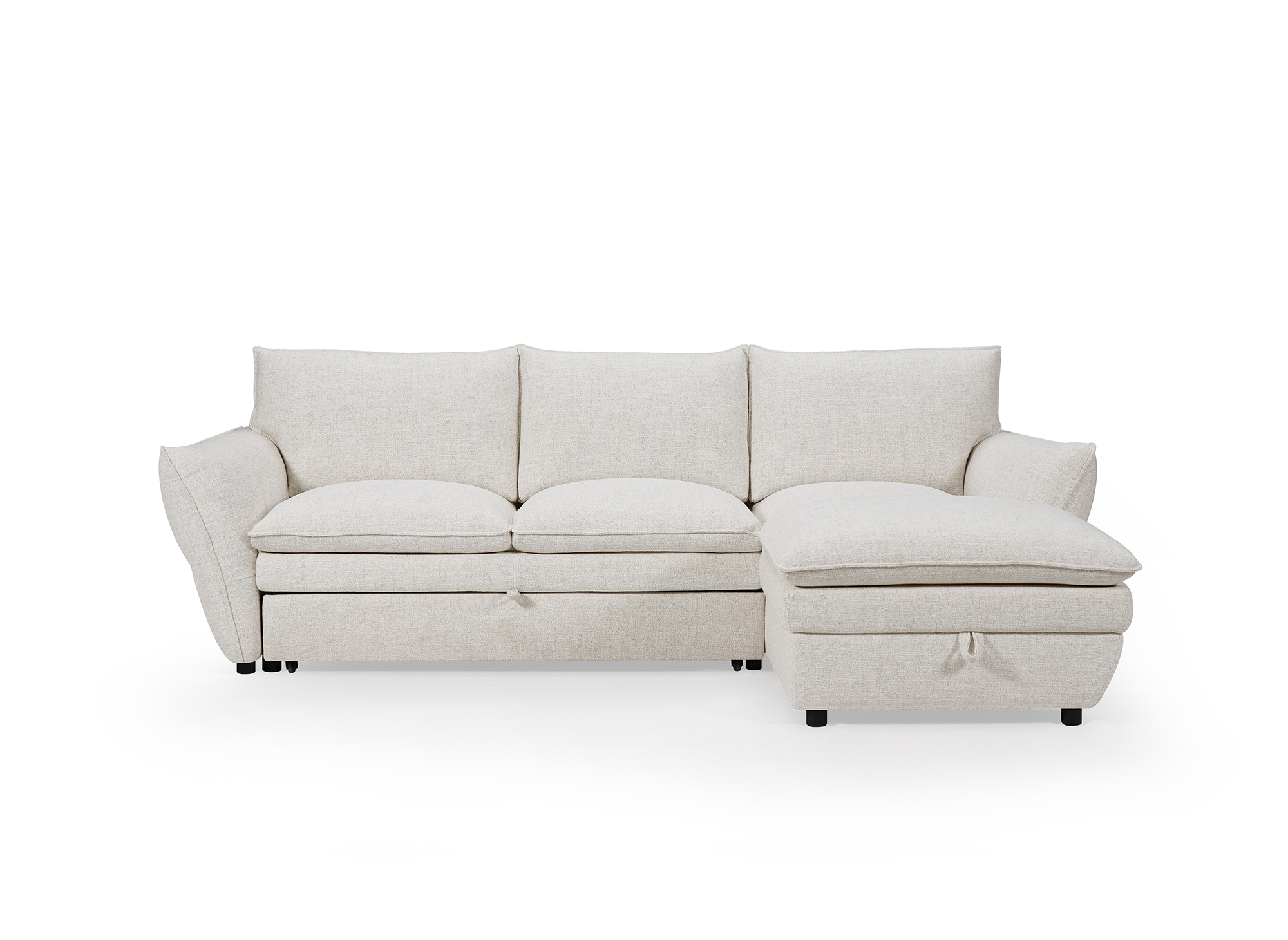 Canapé d'angle convertible avec coffre en tissu beige CAPUCINE - Angle droit