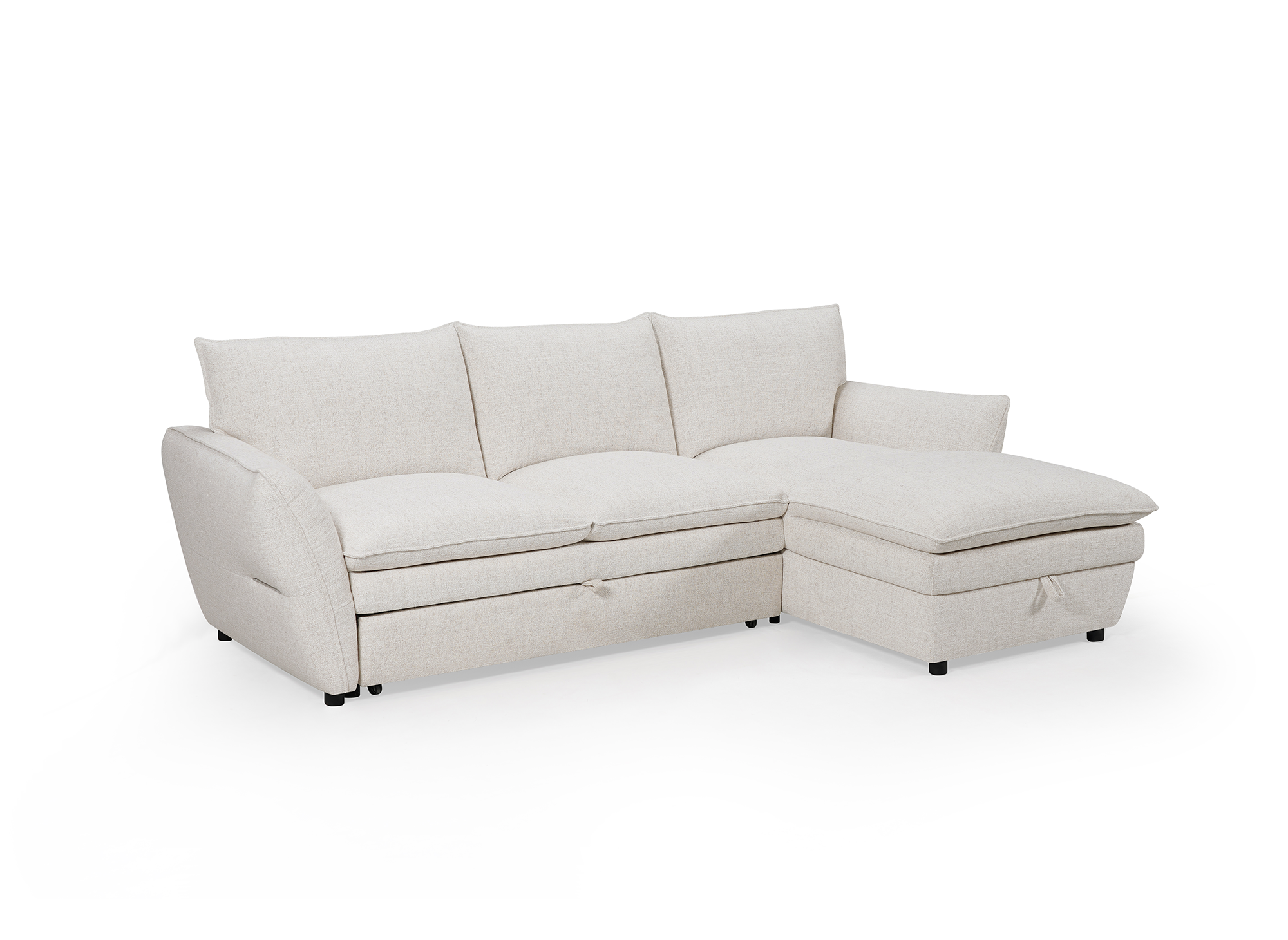 Canapé d'angle convertible avec coffre en tissu beige CAPUCINE - Angle droit